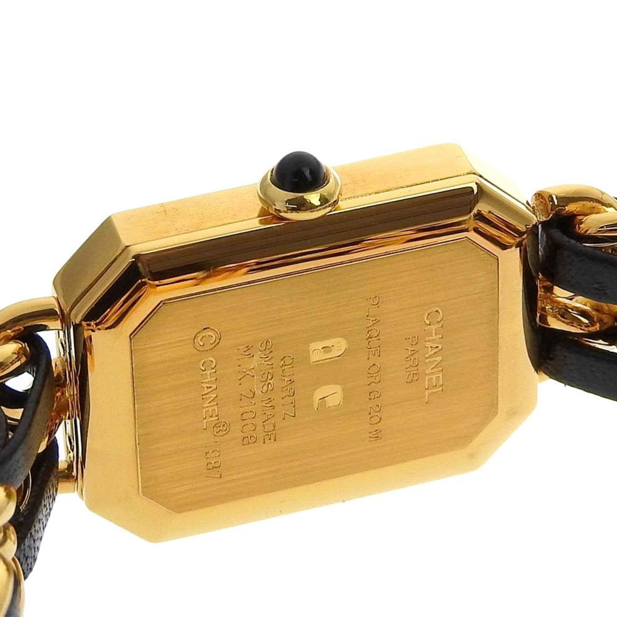 Chanel CHANEL Premiere S Watch H0001 Gold Plated x Leather Quartz Analog Display Black Dial Ladies — Very Good