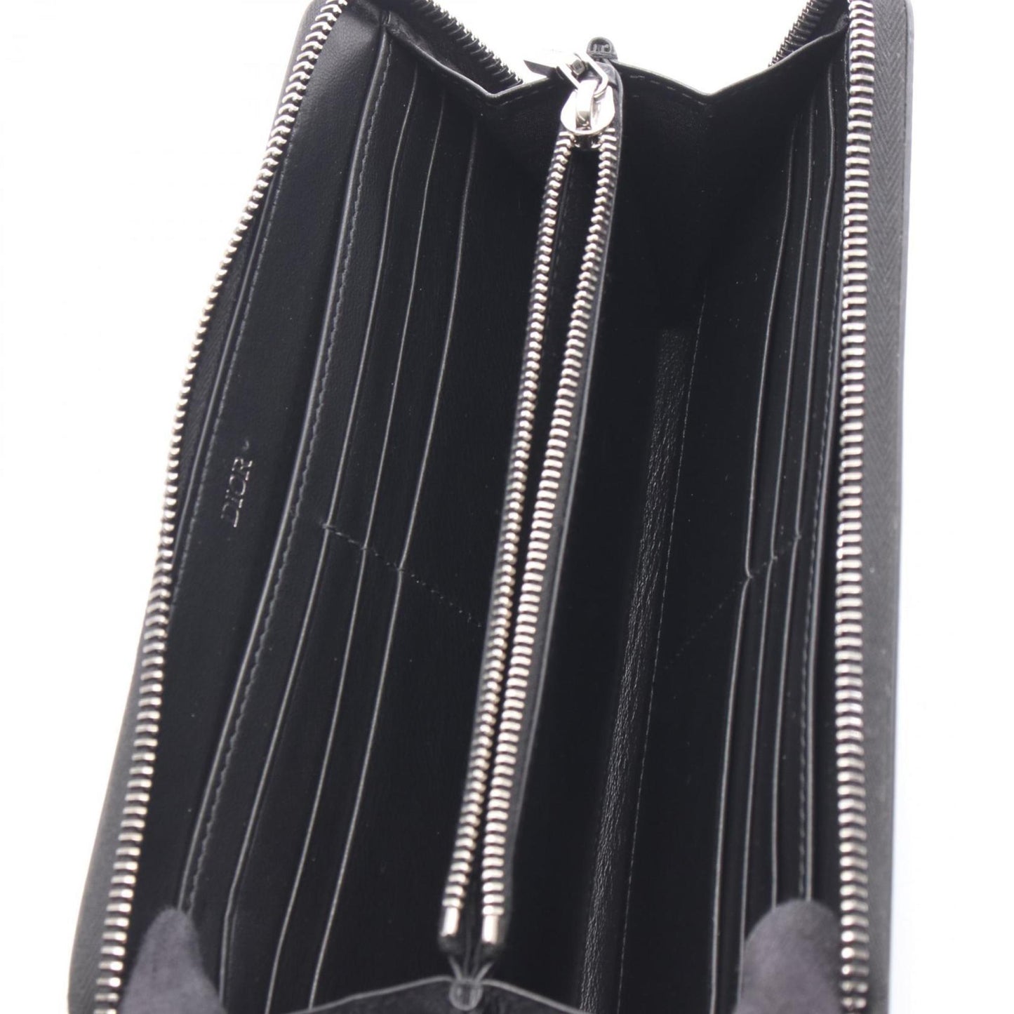 Christian Dior Dior logo round long wallet, leather, men's, black and gray