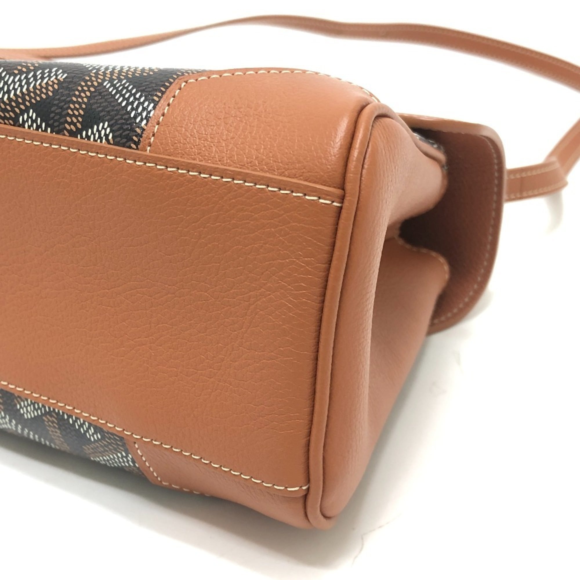 GOYARD Saigon Mini Soft Bag, 2-Way Crossbody Shoulder Handbag, Coated Canvas, Leather, Women's, Black & Tan, Like New — Like New
