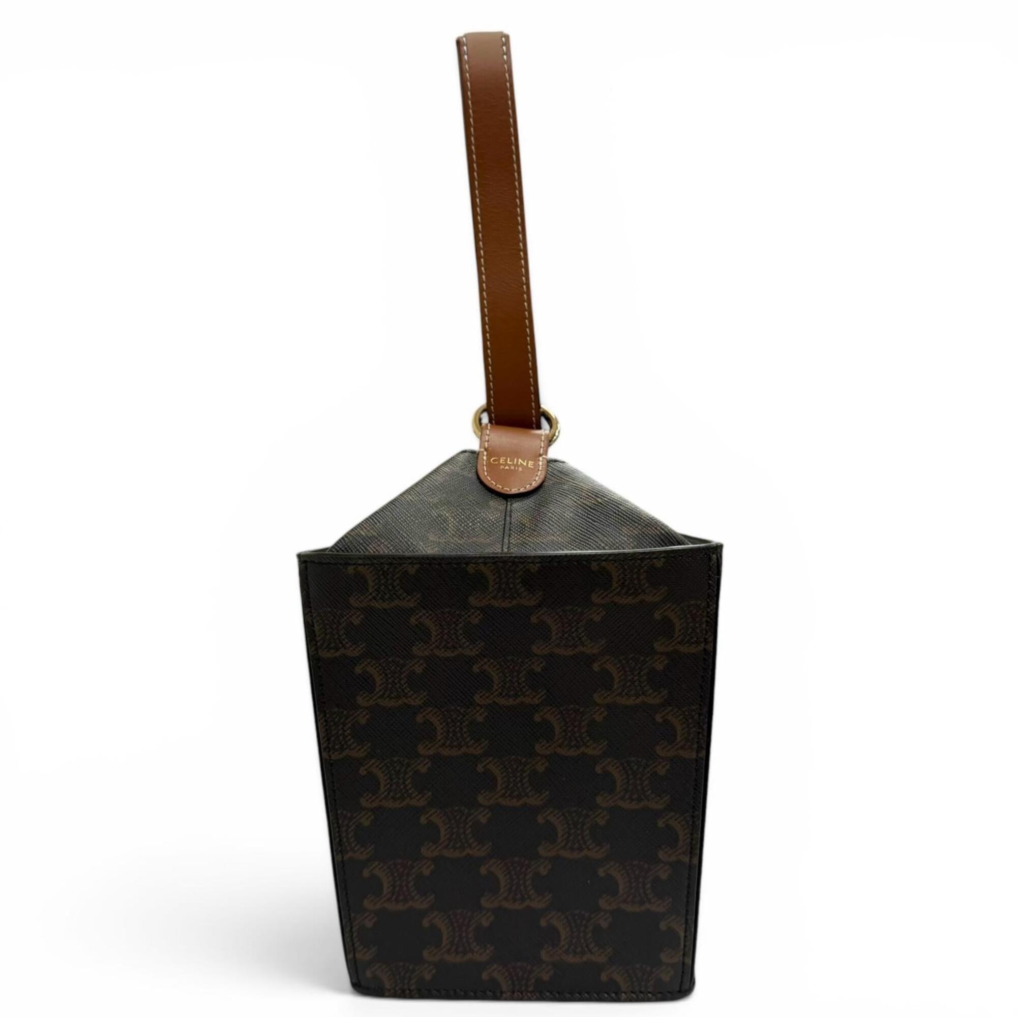 CELINE 19714 Strap Box Triomphe Canvas Handbag, Tan Brown, Made in Italy, Women's, Highly Recommended ◎ — Like New
