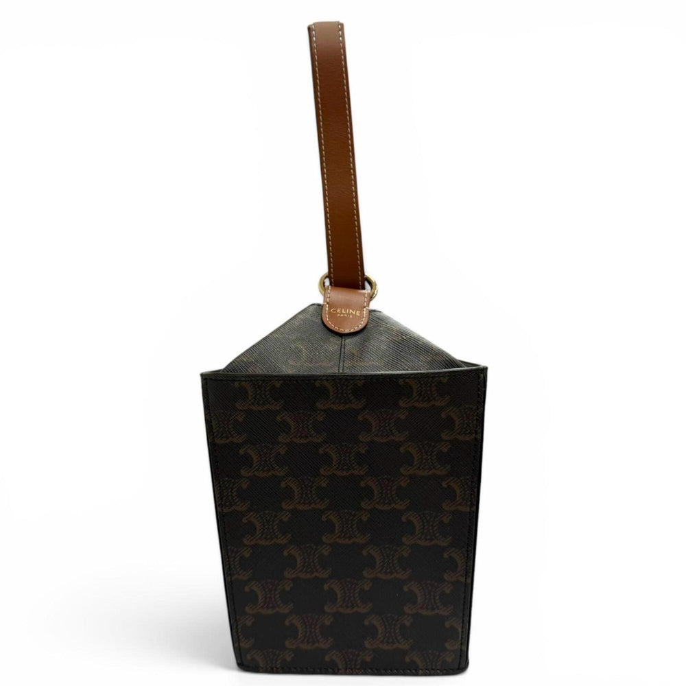 CELINE 19714 Strap Box Triomphe Canvas Handbag, Tan Brown, Made in Italy, Women's, Highly Recommended ◎ — Like New