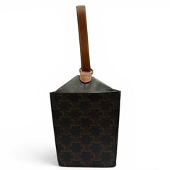 CELINE 19714 Strap Box Triomphe Canvas Handbag, Tan Brown, Made in Italy, Women's, Highly Recommended ◎ — Like New