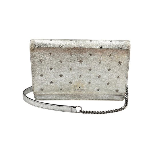 JIMMY CHOO Palace Leather Wallet Chain in Silver for Women