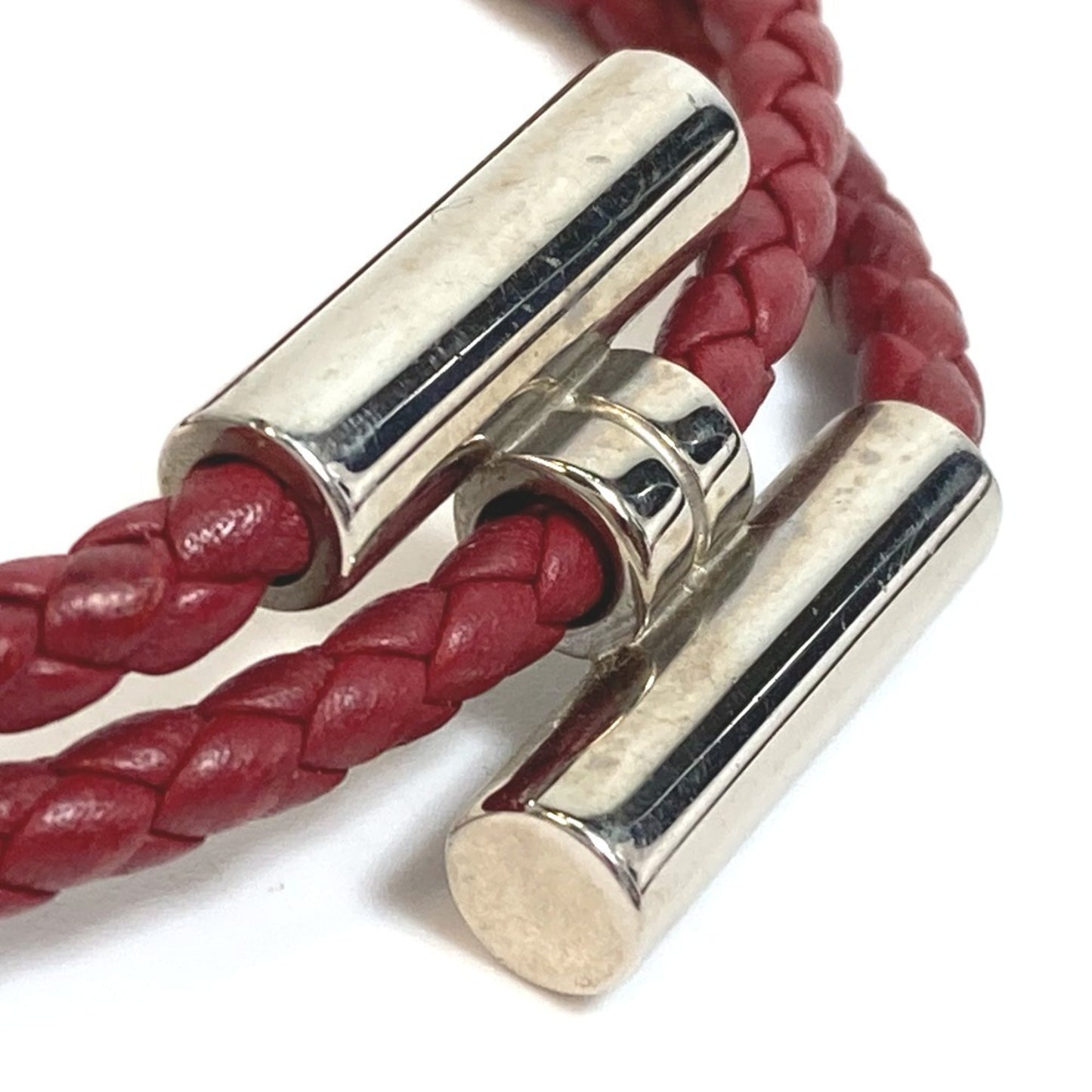 HERMES Tourni Tresse Braided Leather Bracelet with H Clasp, Unisex, Red-Brown