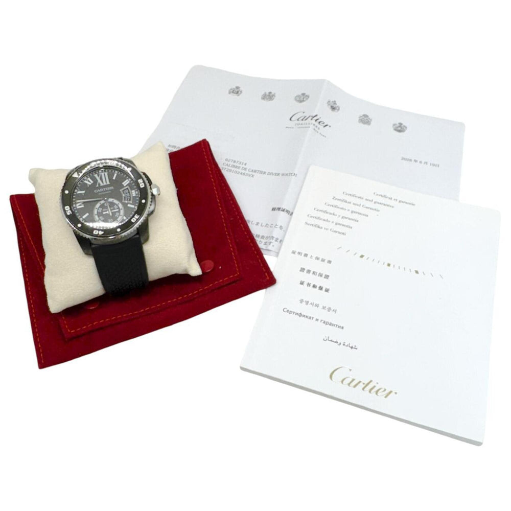 CARTIER Calibre de Cartier Carbon Diver Date WSCA0006 Watch, Stainless Steel, Rubber Strap, Automatic, Black, Men's — Very Good