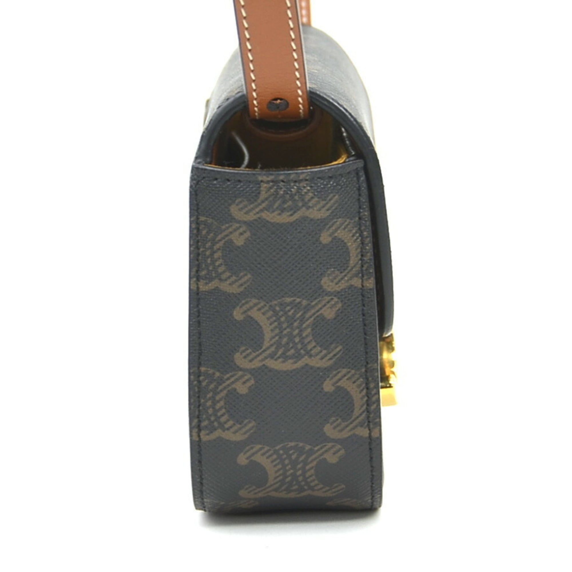 Celine Triomphe Mini Claude Shoulder Bag in Brown PVC-Coated Canvas, Women's, 90218a