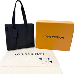 LOUIS VUITTON M57308 LV Aerogram Takeoff Leather Tote Bag, Black, Made in Spain, Men's, Comes with Box and Dust Fits A4 Size — Like New