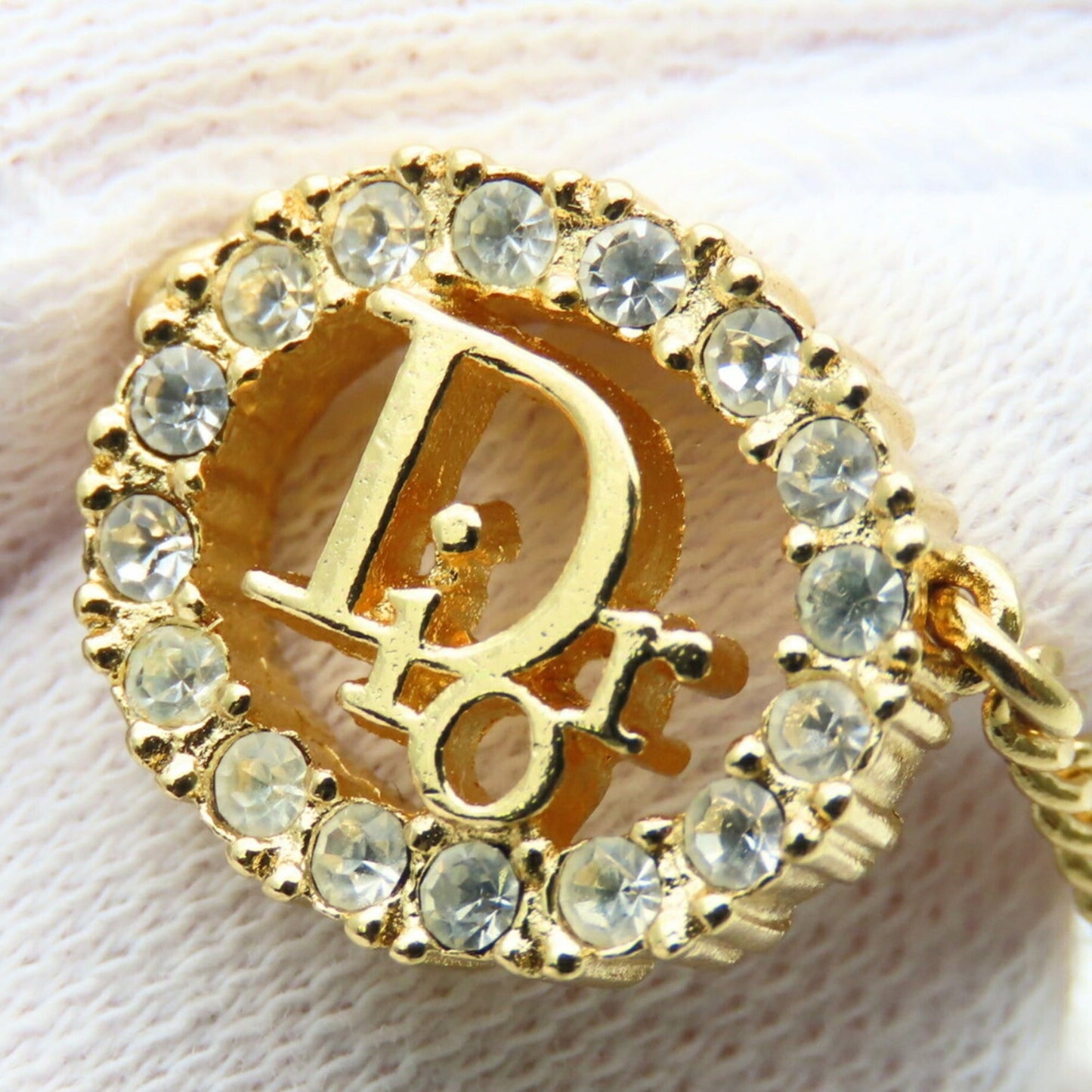 Christian Dior Necklace, Metal, Rhinestone, Gold Plated, GP, Women's,