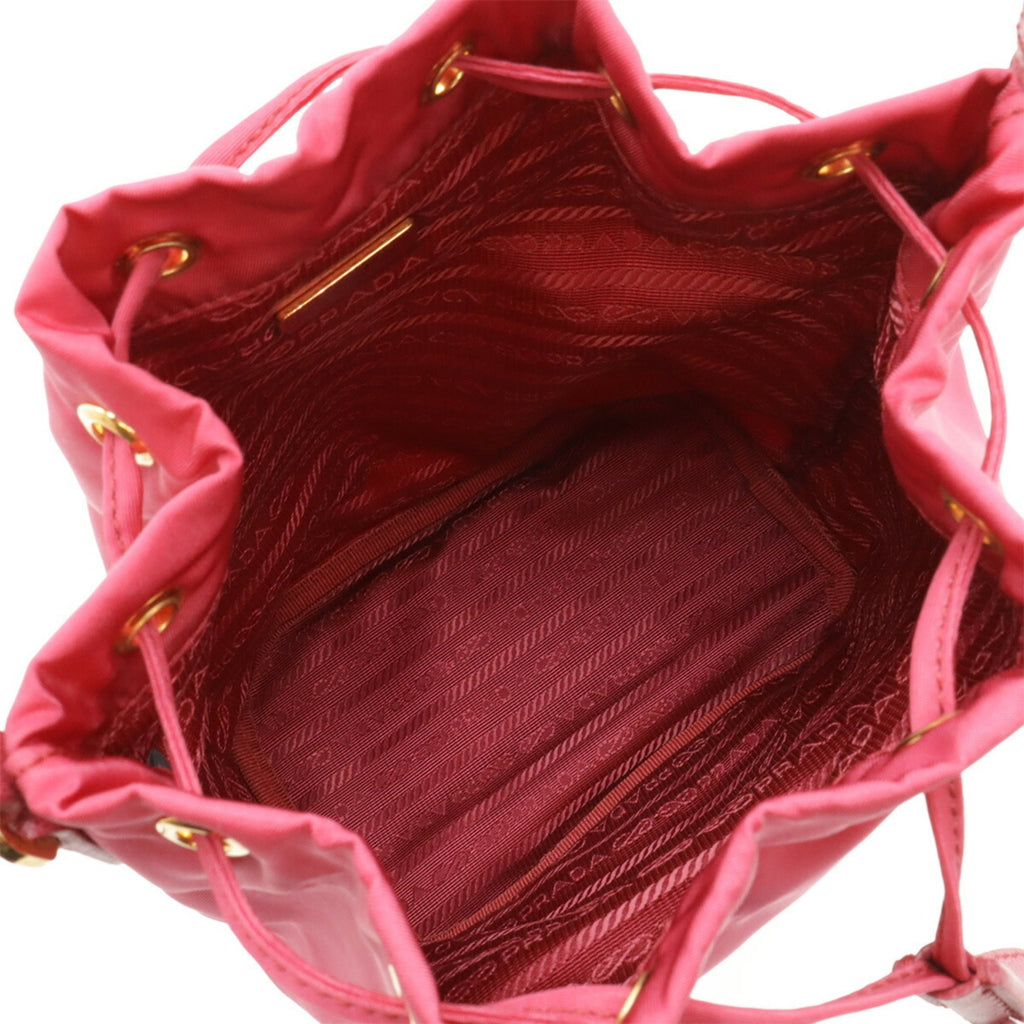 PRADA Prada handbag bucket bag shoulder nylon leather pink 1BH038