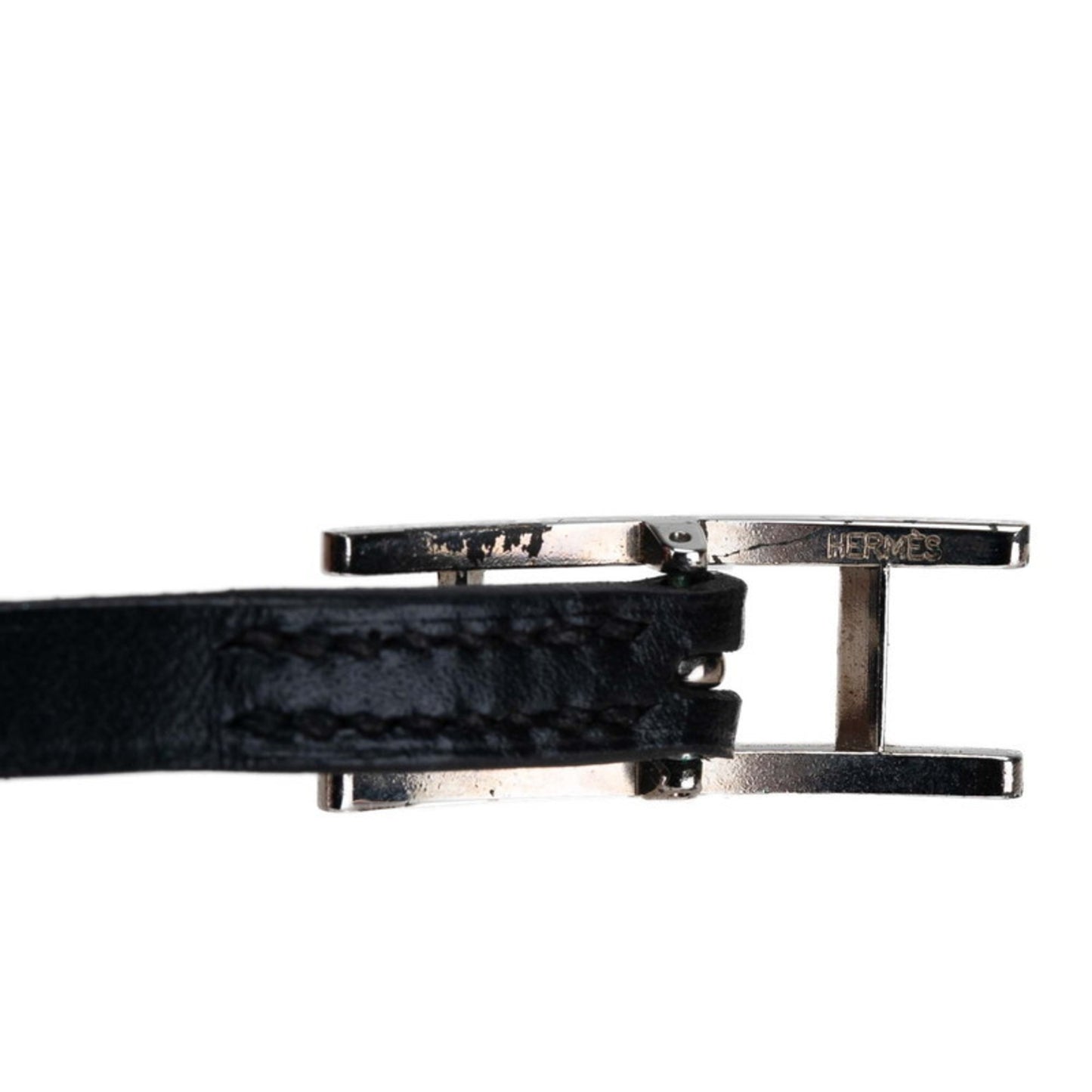 Hermes Api 3 Long Bracelet Choker in Black and Silver Leather for Women