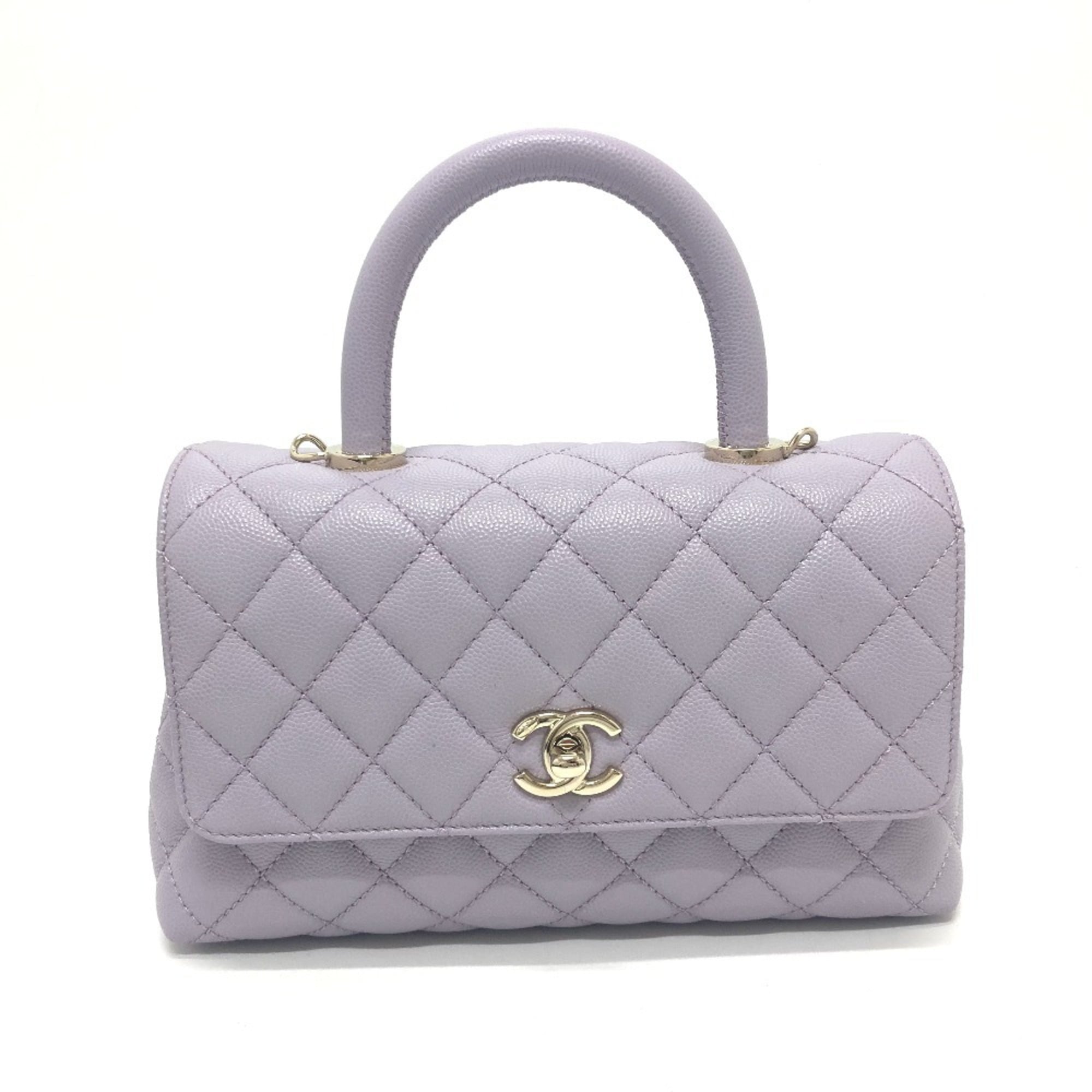CHANEL A92990 Matelasse Coco Handle Bag Shoulder Handbag Caviar Skin Women's Lavender Purple — New - Store Return