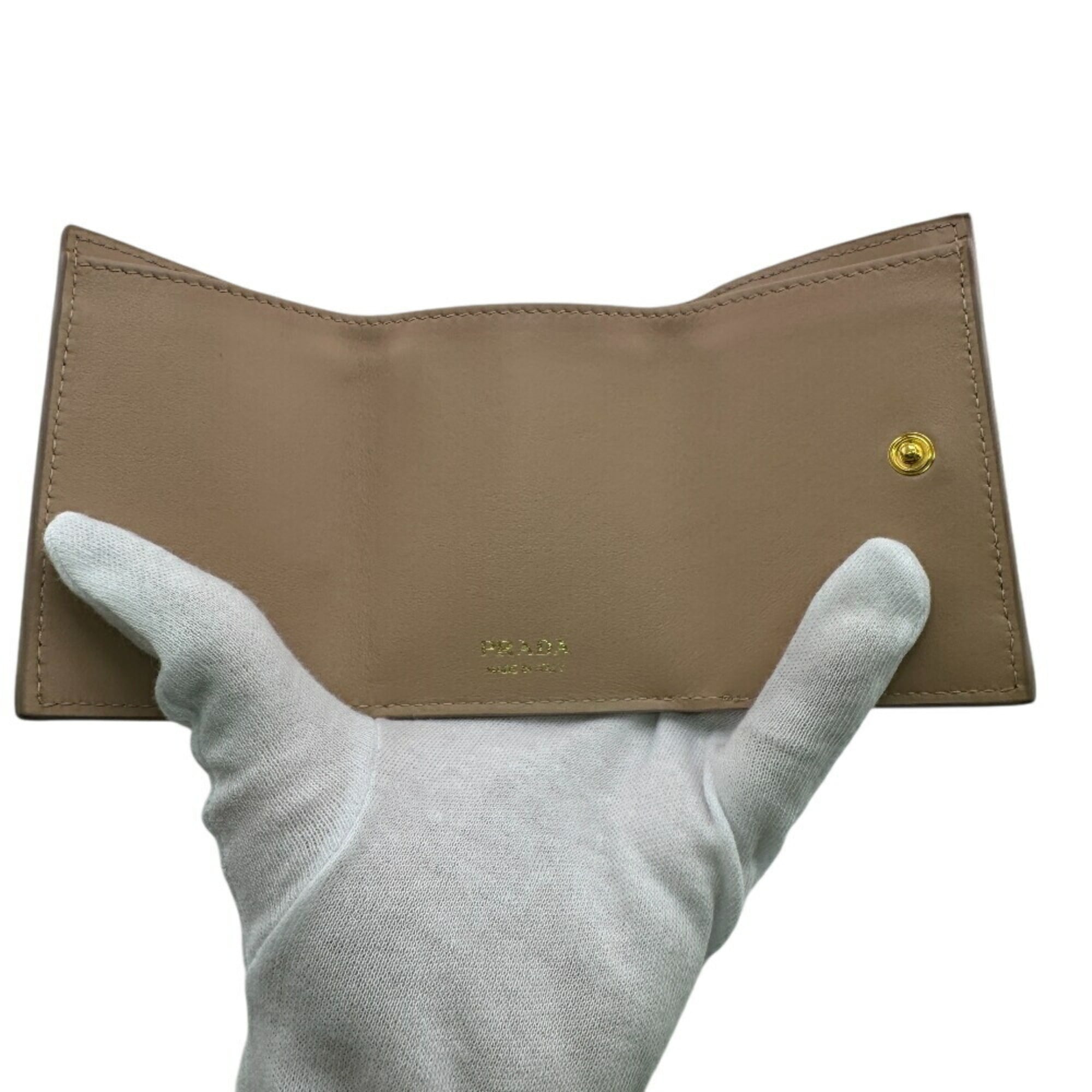 PRADA 1MH021 Compact Wallet, Vitello Move Tri-fold Pink, Women's