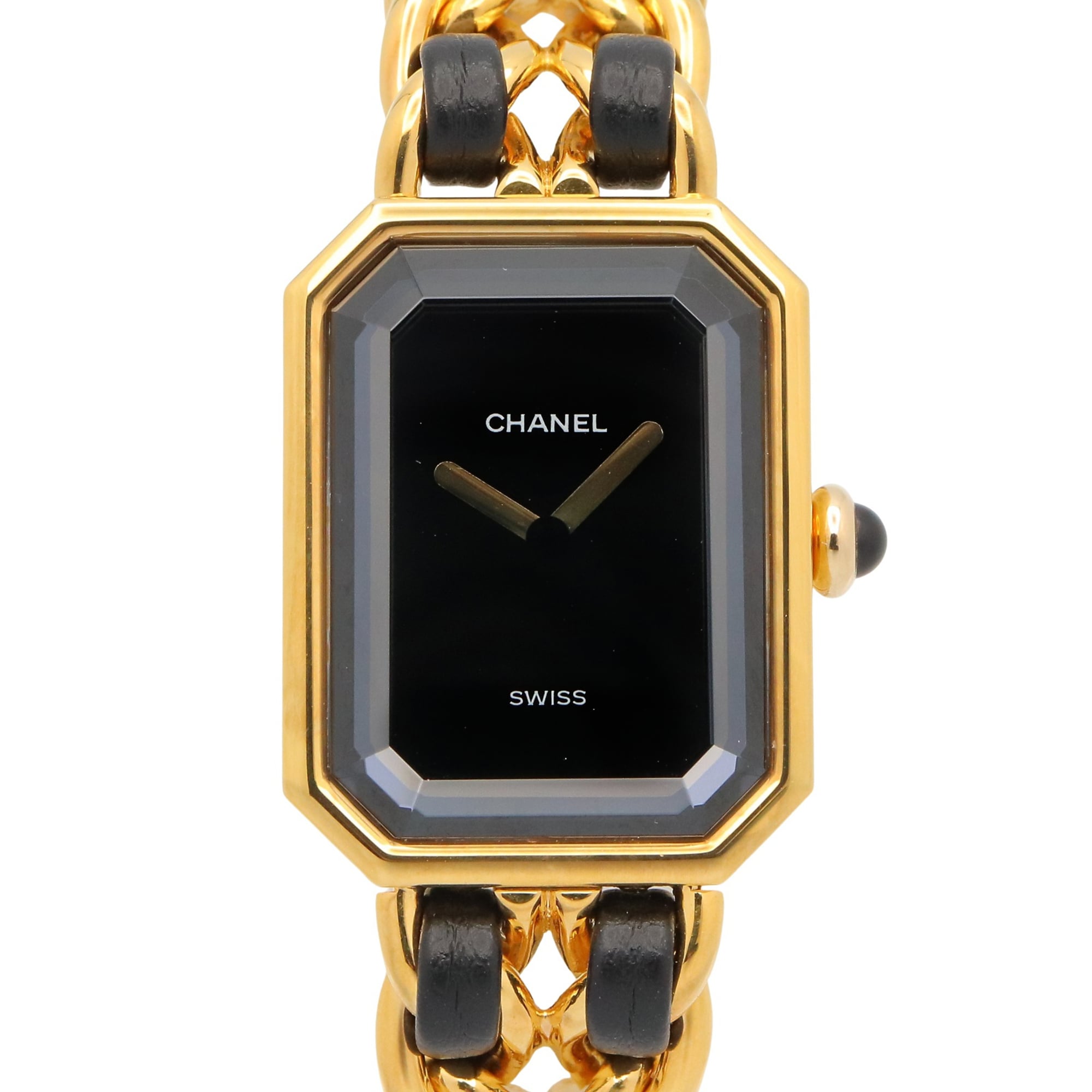 Chanel CHANEL Première S Watch, Gold Plated (GP), Leather Strap, Women's, Black, H0001 — Very Good