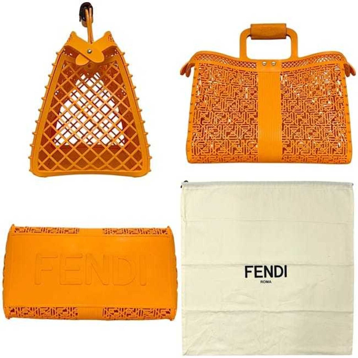 Fendi Bucket Bag ec-24659 Orange Peekaboo Forty 8 7VA593 Laundry Rubber Leather AMT8 238 3449 FENDI Large Turnlock Women's and Men's Line