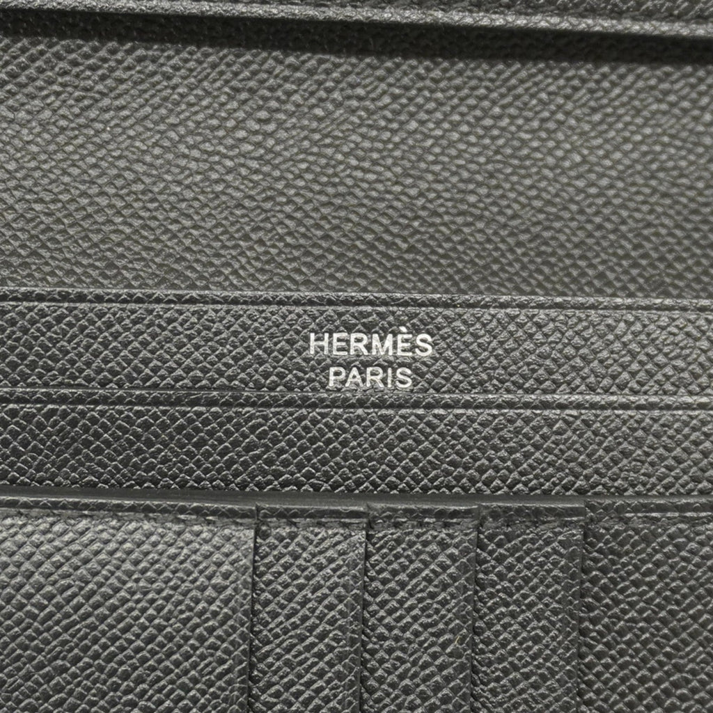 Hermes Hermès Bearn Compact Wallet, Monochrome, So Black, Veau Madame, W Stamp, Men's and Women's