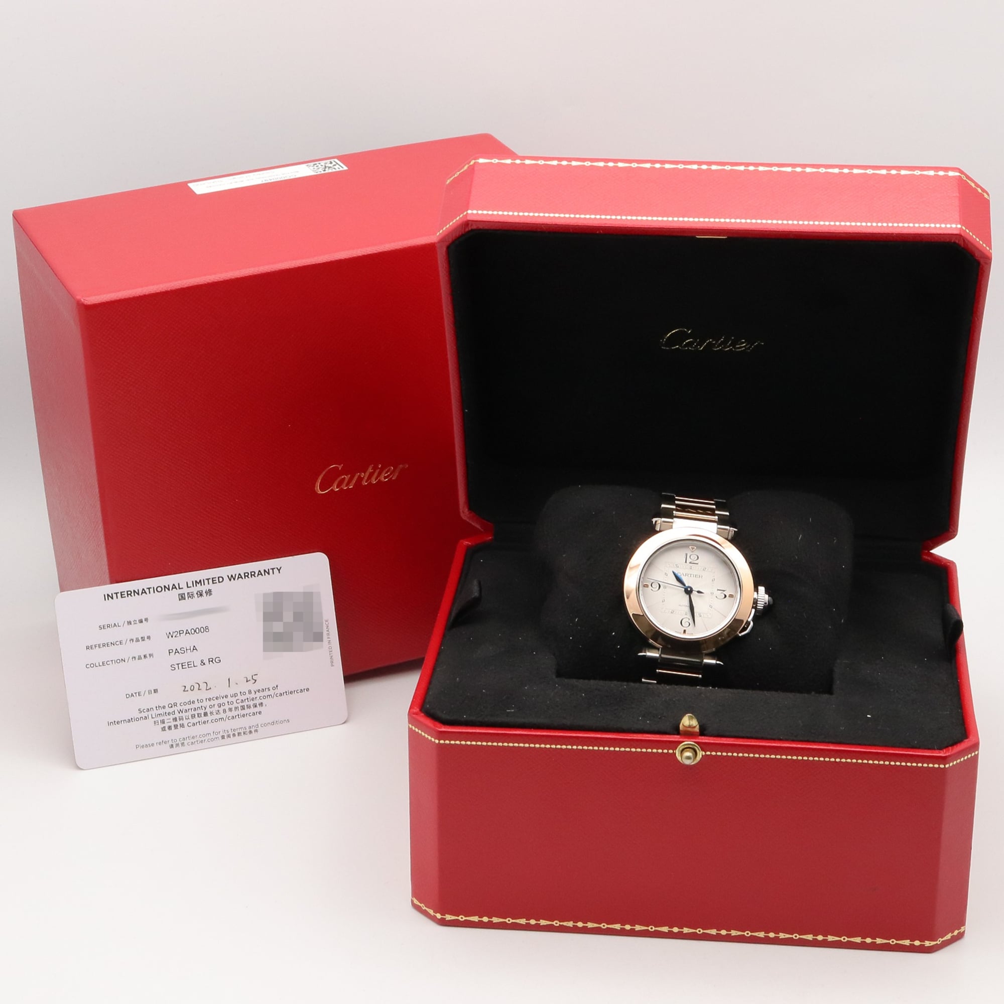 Cartier Pasha de watch, 18K pink gold (PG) stainless steel, boys' size, silver tone, W2PA0008 — Very Good
