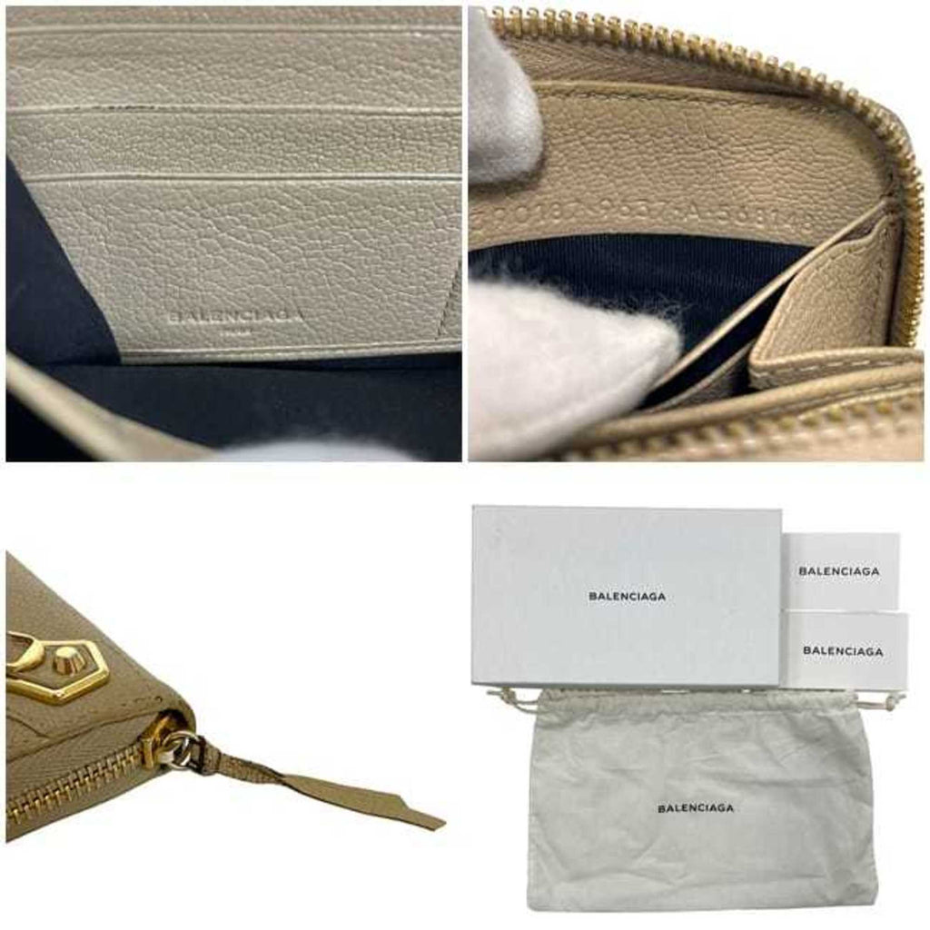 Balenciaga Round Long Wallet f-24475 Beige Classic 390187 AQ40G 9637 Leather A 568148 BALENCIAGA for Men and Women
