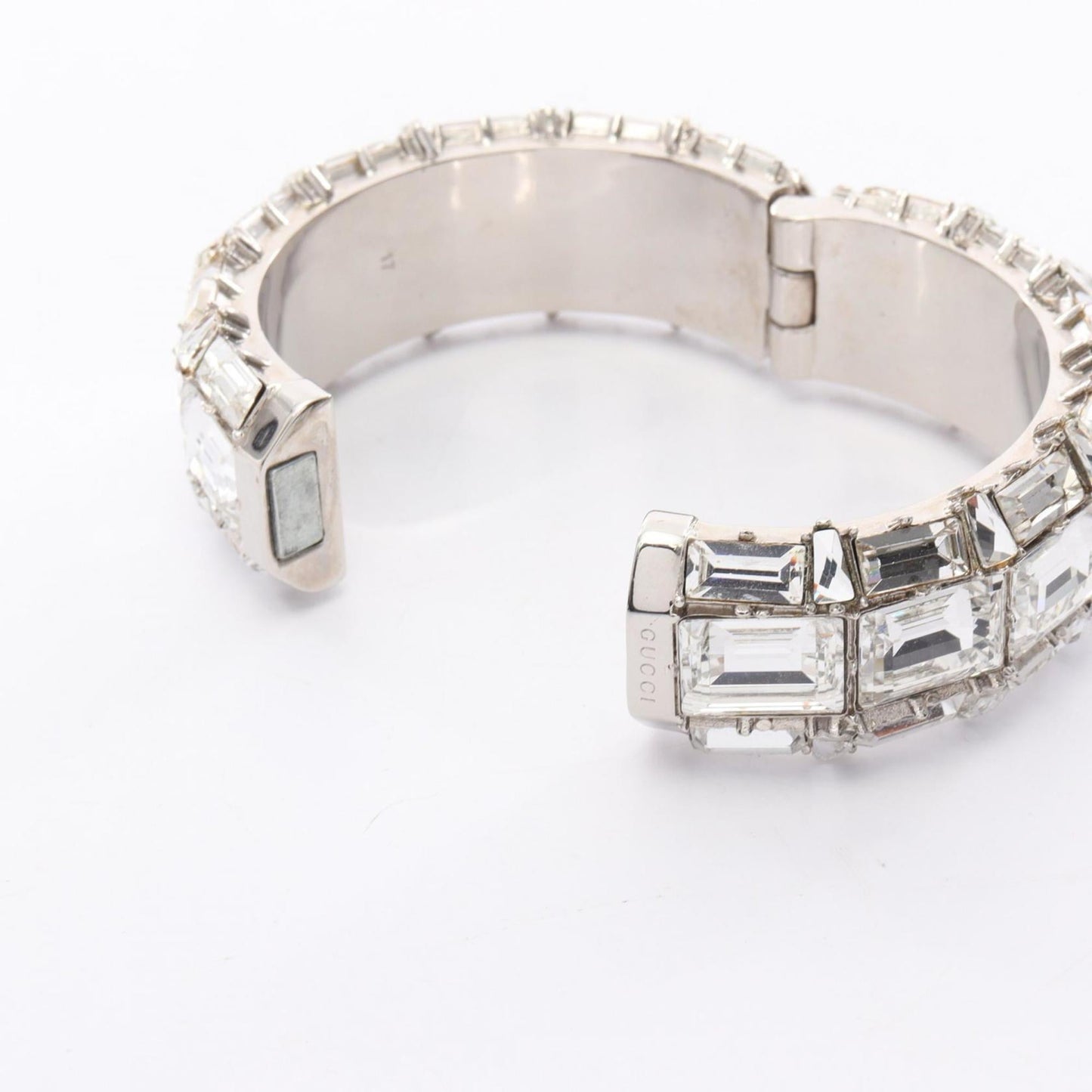 Gucci Crystal Bangle with Beads, Stainless Steel, Clear and Silver