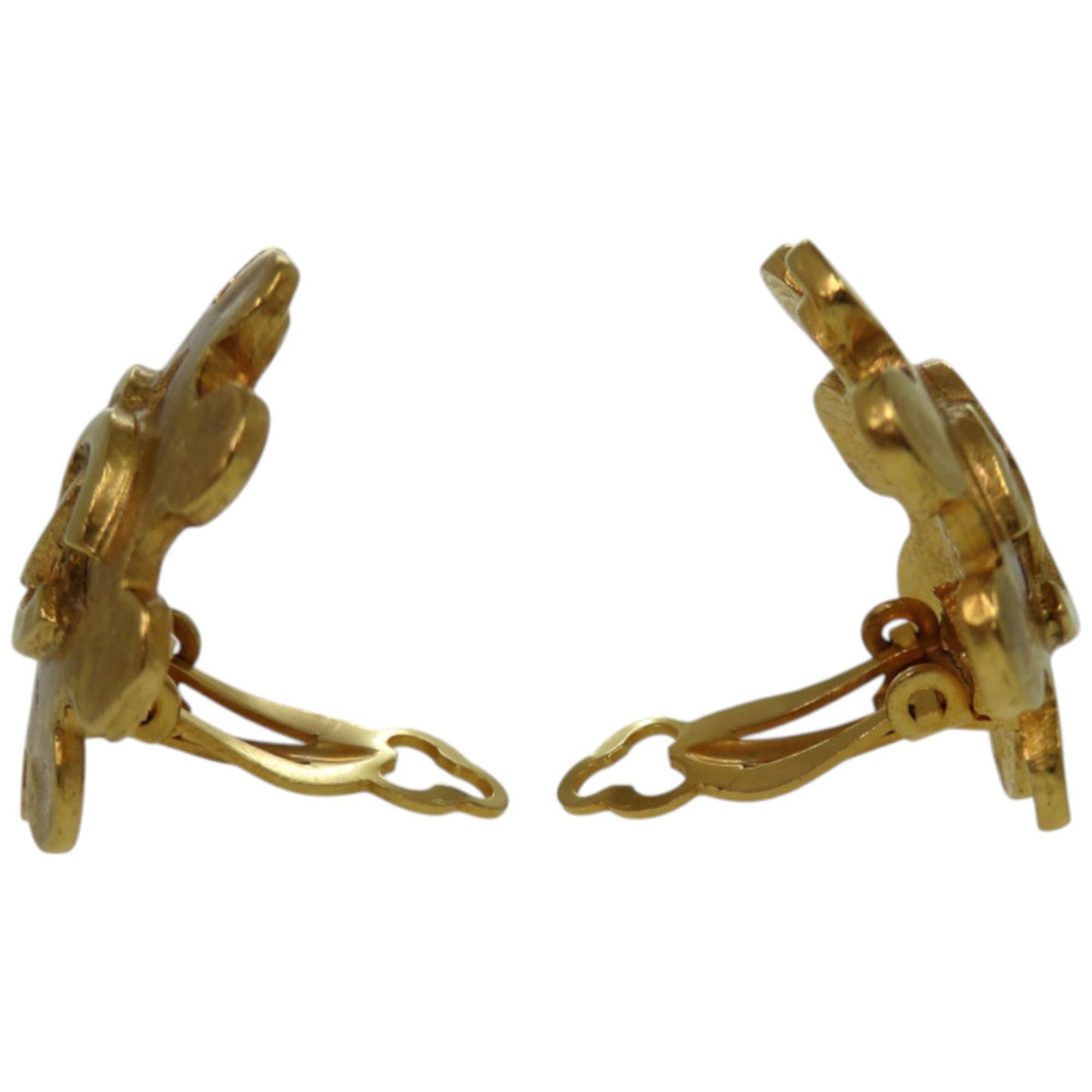 CHANEL Vintage Coco Mark Flower Metal Gold Earrings 0147