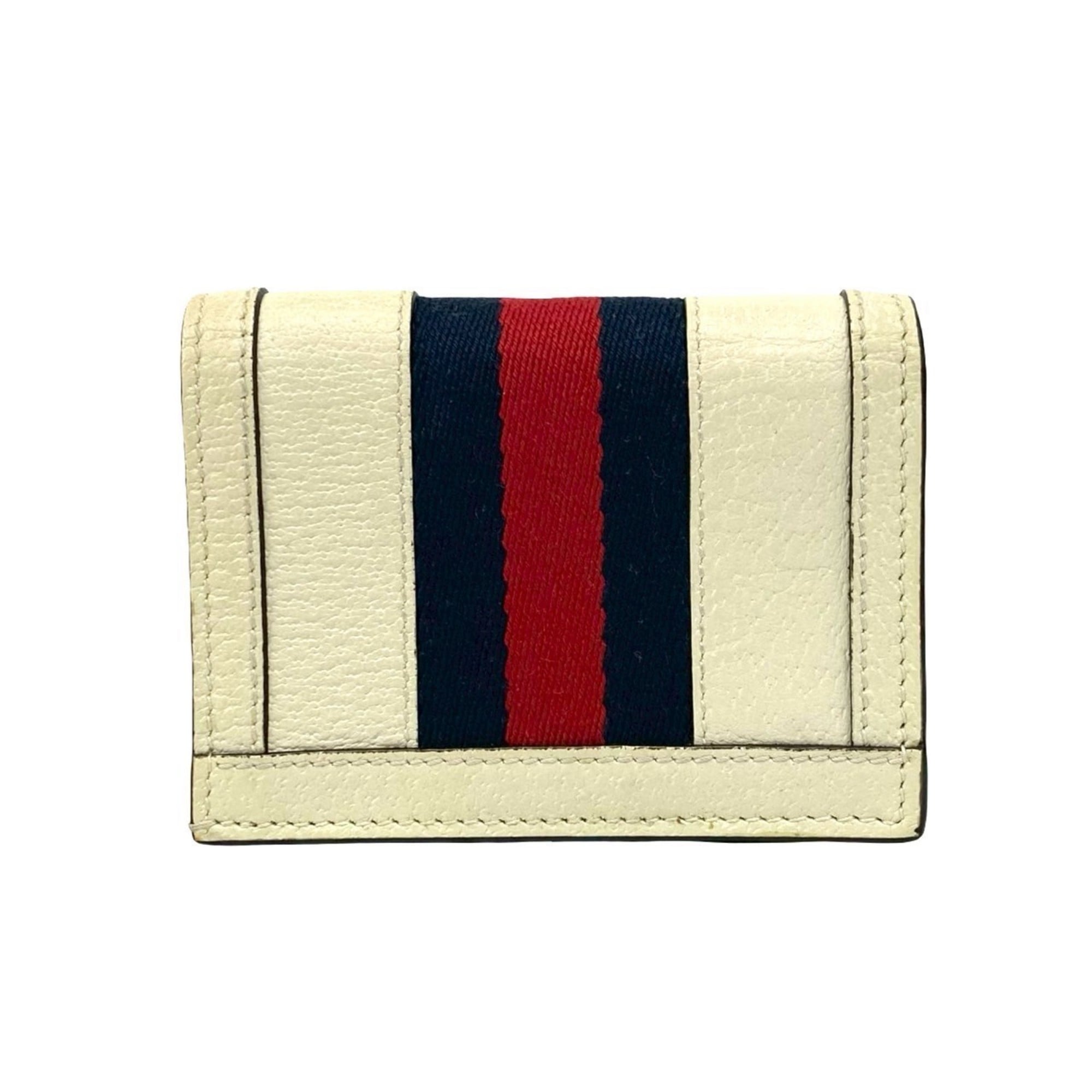 GUCCI Ophidia Sherry Line GG Logo Hardware Leather Bifold Wallet Ivory 33756
