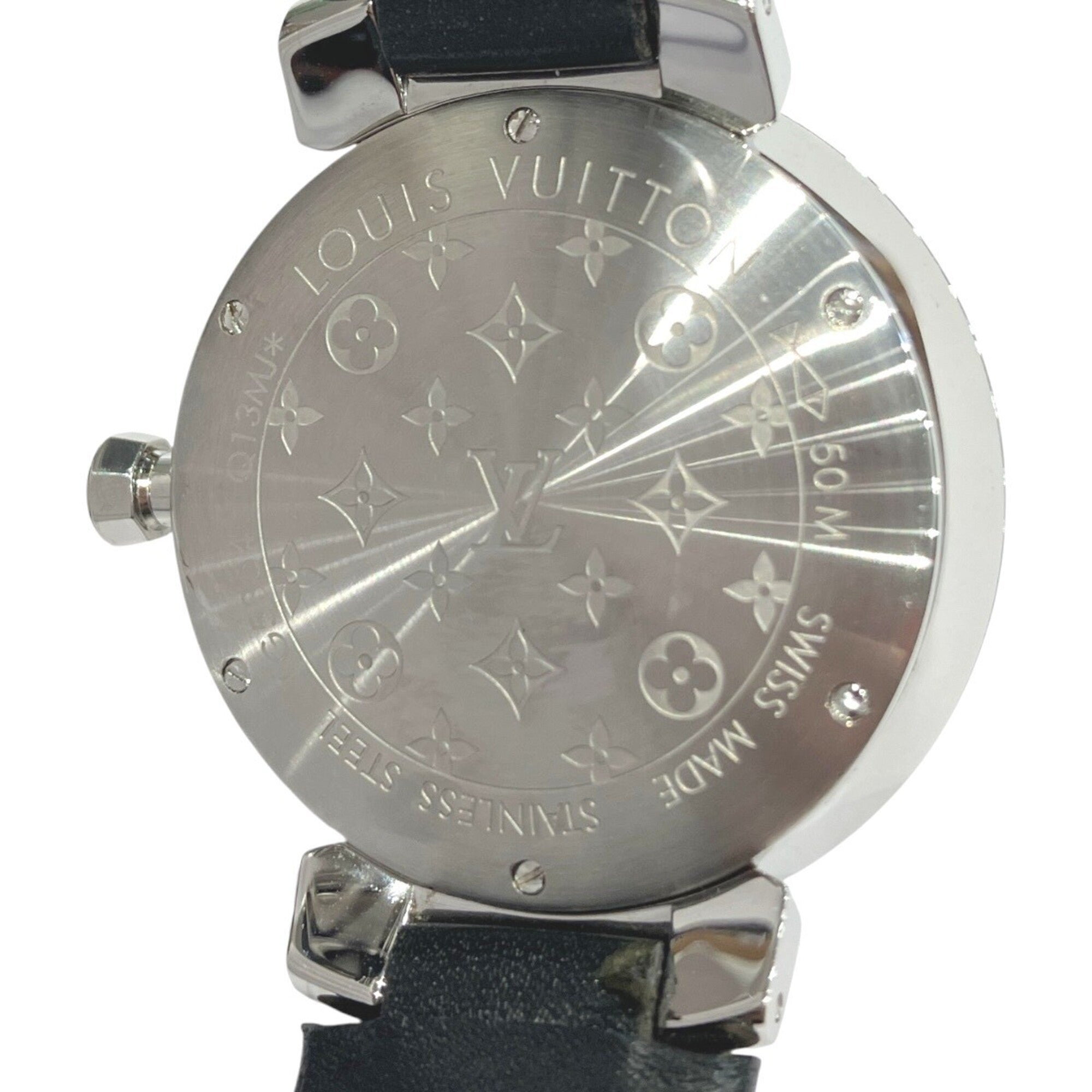 Louis Vuitton Tambour watch, total weight 48g, stainless steel, genuine leather strap, quartz movement, silver dial, Q13MJ — Good