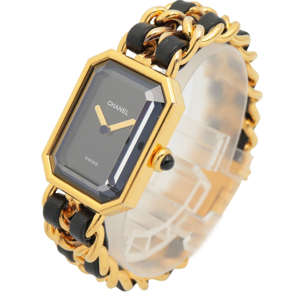 Chanel CHANEL Première S Watch, Gold Plated (GP), Leather Strap, Women's, Black, H0001 — Very Good