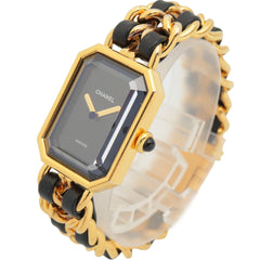 Chanel CHANEL Première S Watch, Gold Plated (GP), Leather Strap, Women's, Black, H0001 — Very Good