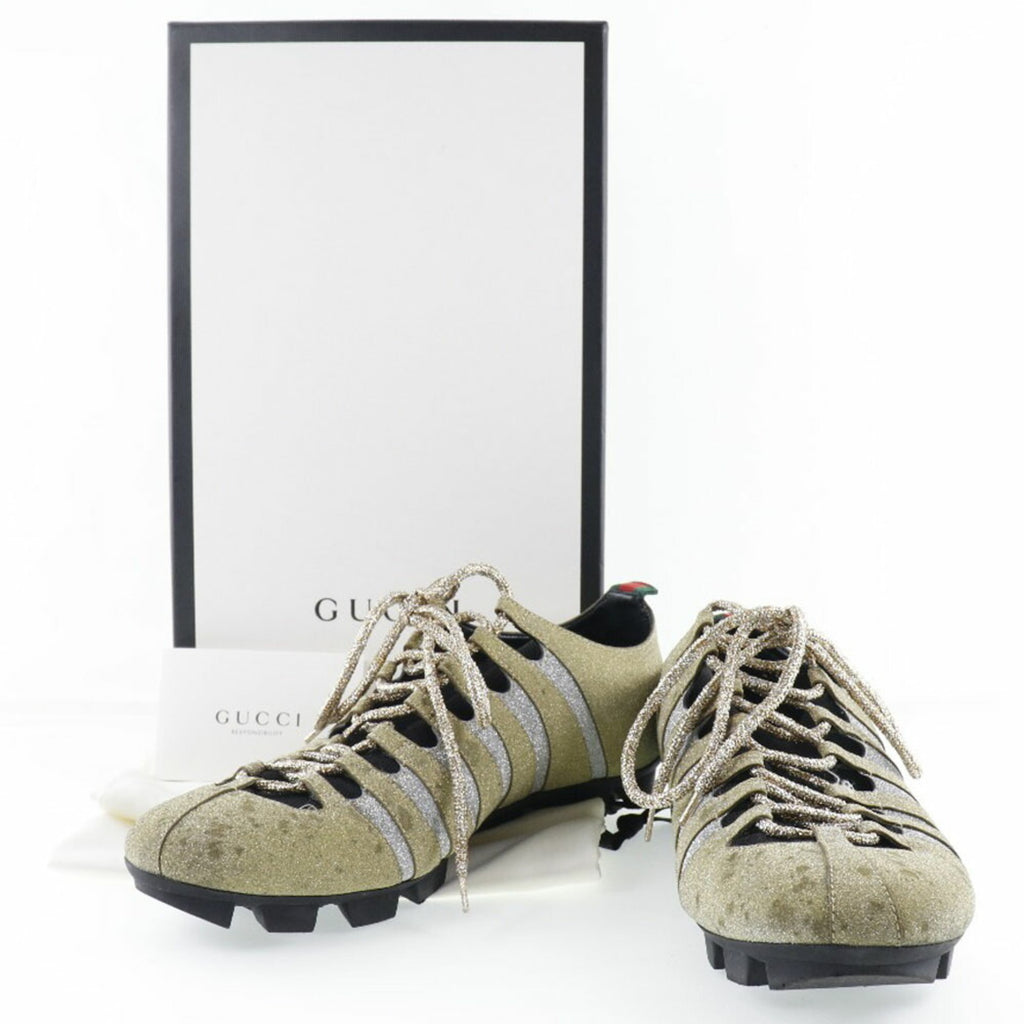 Gucci Sherry Line Sneakers Cat Head Glitter 419548 Rubber Gold Men's