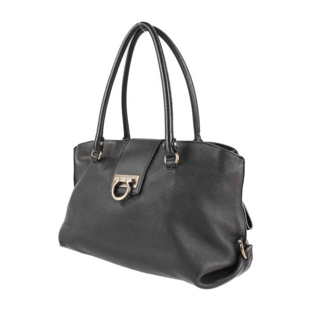 Salvatore Ferragamo Gancini Tote Bag AU21 B182 Leather Black Mini Boston