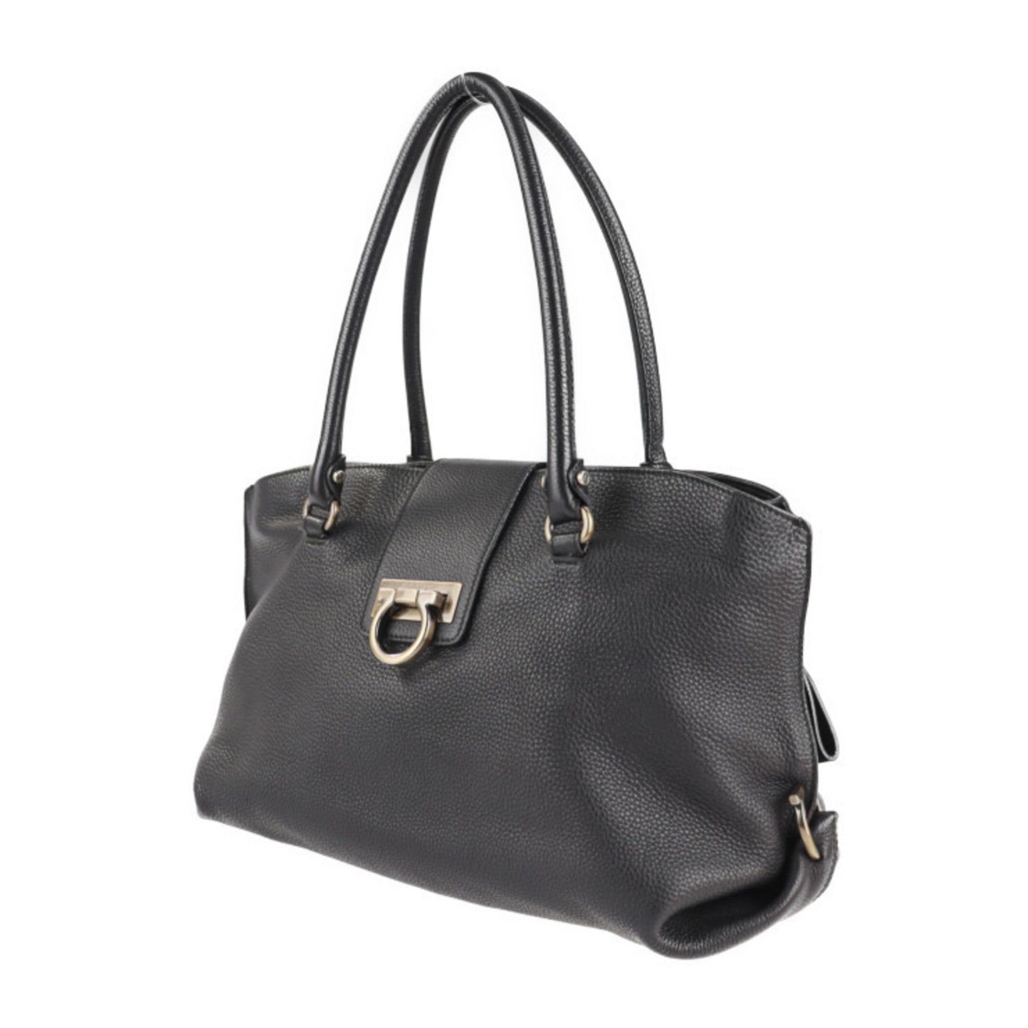 Salvatore Ferragamo Gancini Tote Bag AU21 B182 Leather Black Mini Boston