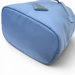 PRADA 1NS369 Recycled Polyamide Triangle Logo Partial Leather Re-Nylon Drawstring Bag Handbag Light Blue Made in Italy Men's — Like New