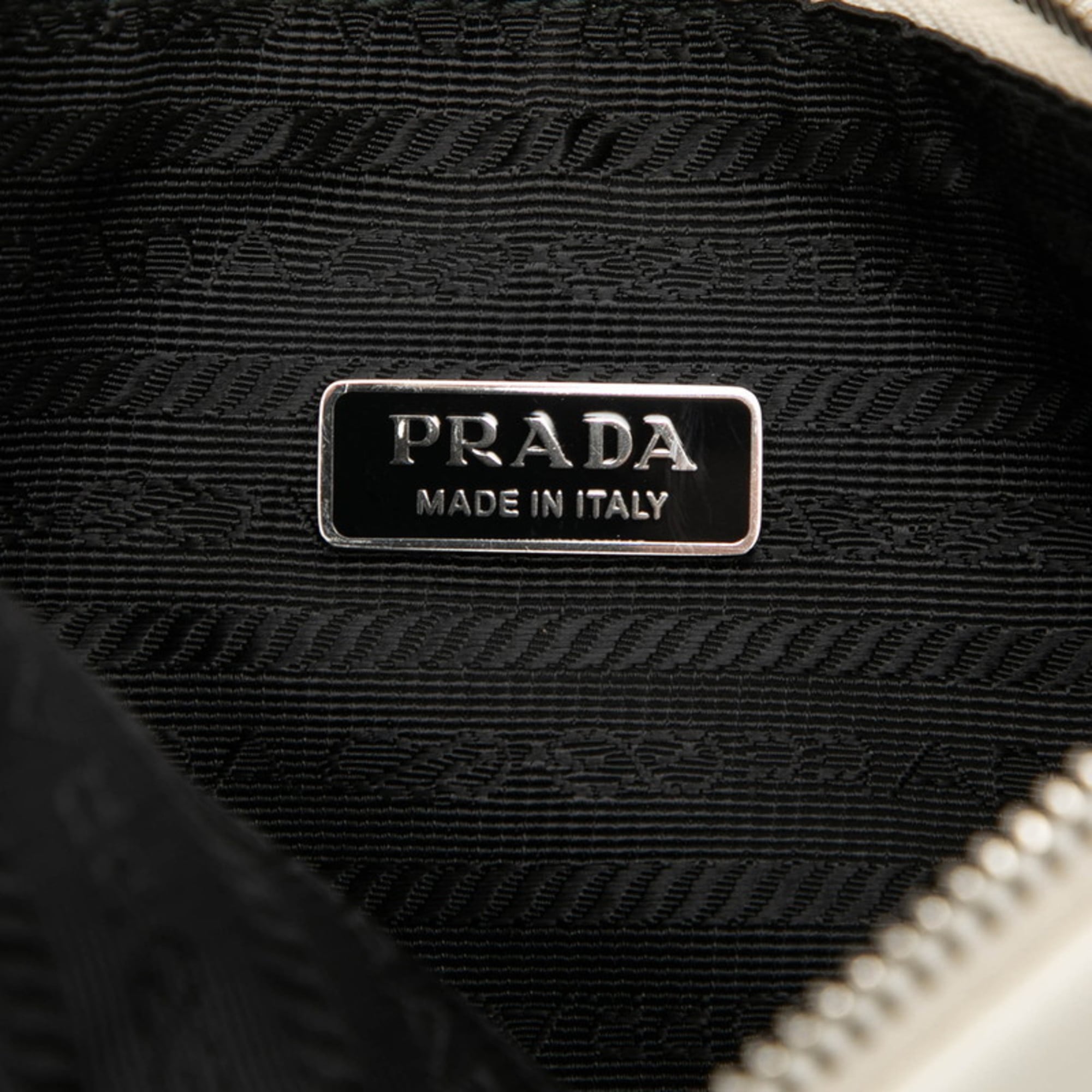 Prada Triangle Logo Plate Pouch Clutch Bag 1NE039 White Leather Women's PRADA