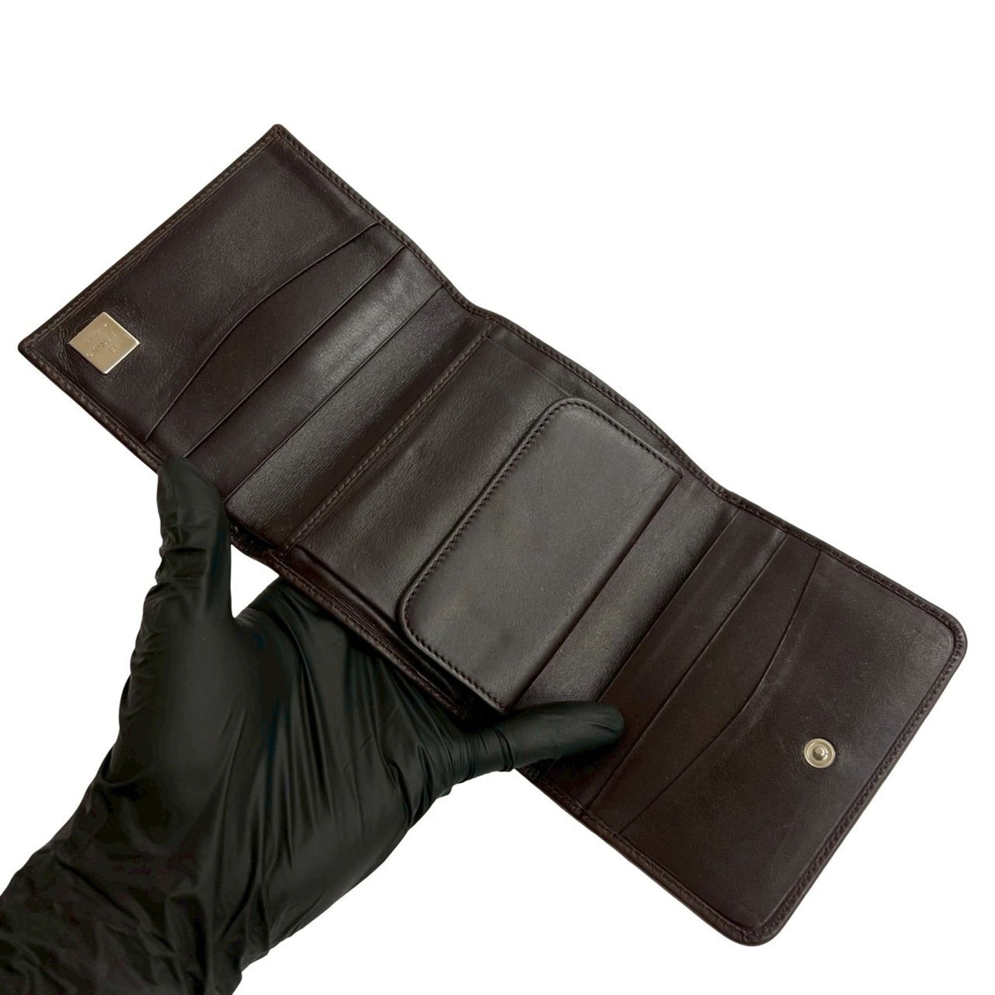 FENDI Zucca FF Pattern Canvas and Leather Tri-fold Wallet with Mini Card Case, Brown Black, 95098