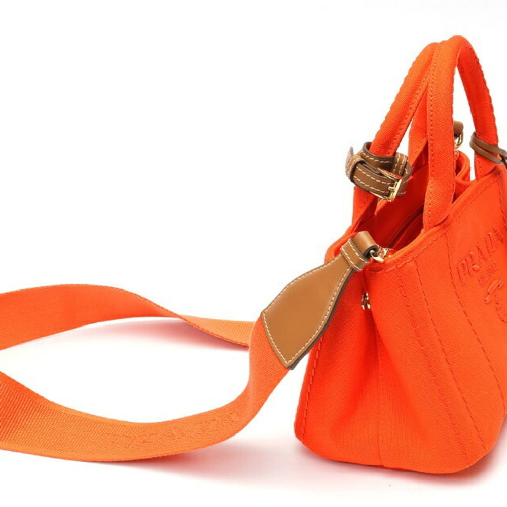 PRADA Jardiniere Mini Handbag Canapa Tote Bag 1BA038 Cotton Canvas Orange B-159860 — New - Store Return