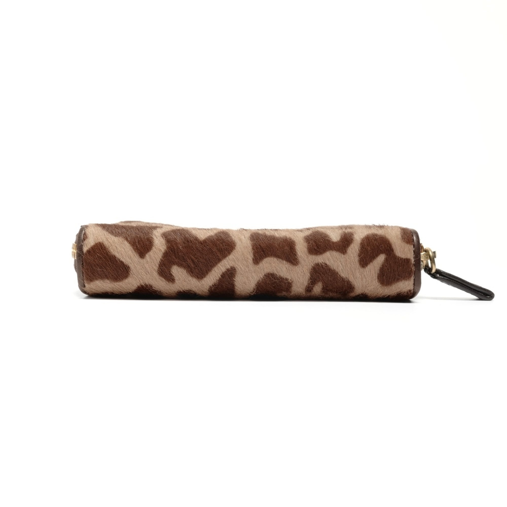 Prada Harako Leopard Print Round Zip Compact Wallet, Brown