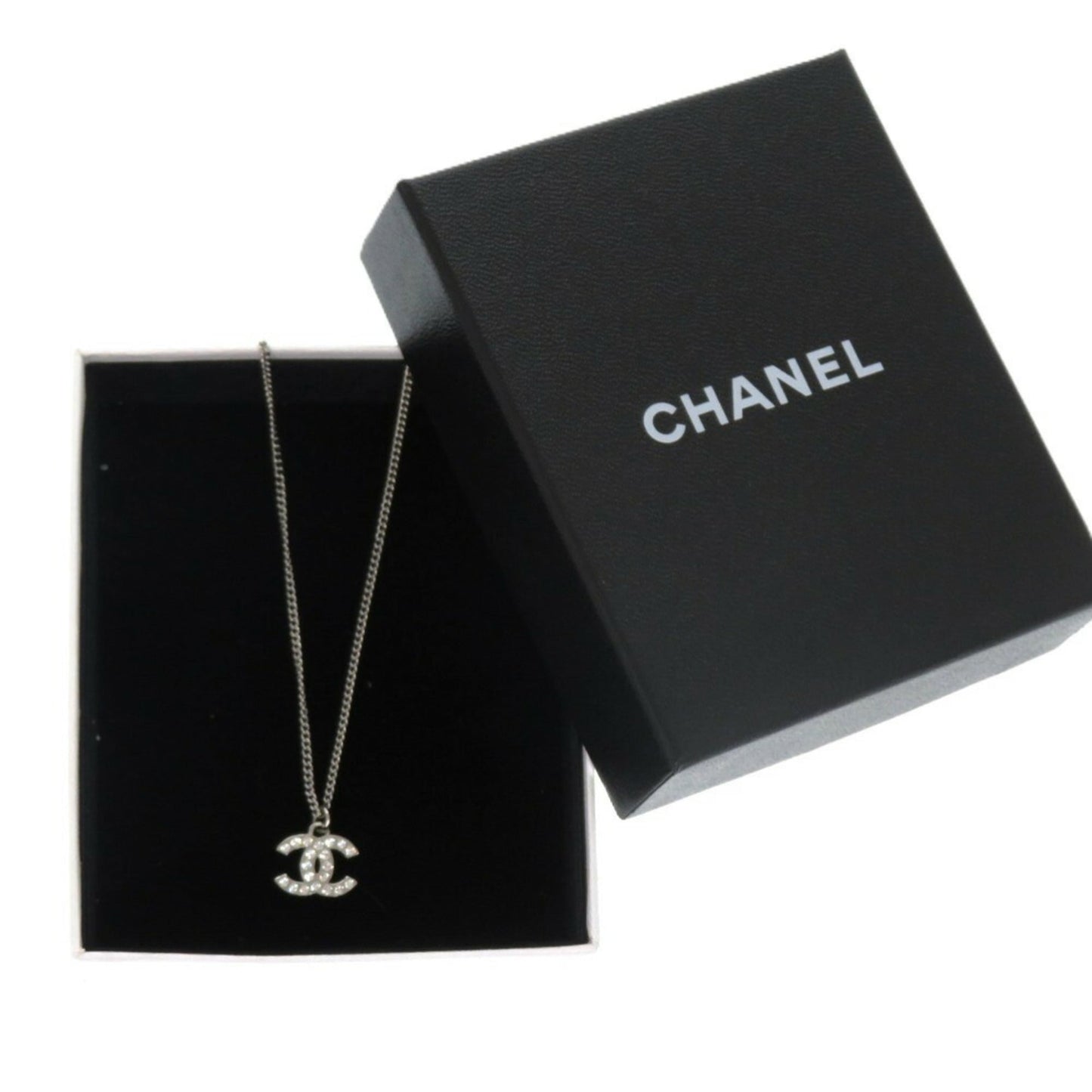 Chanel Coco Mark A28942 Metal Rhinestone Silver 0834 Necklace CHANEL