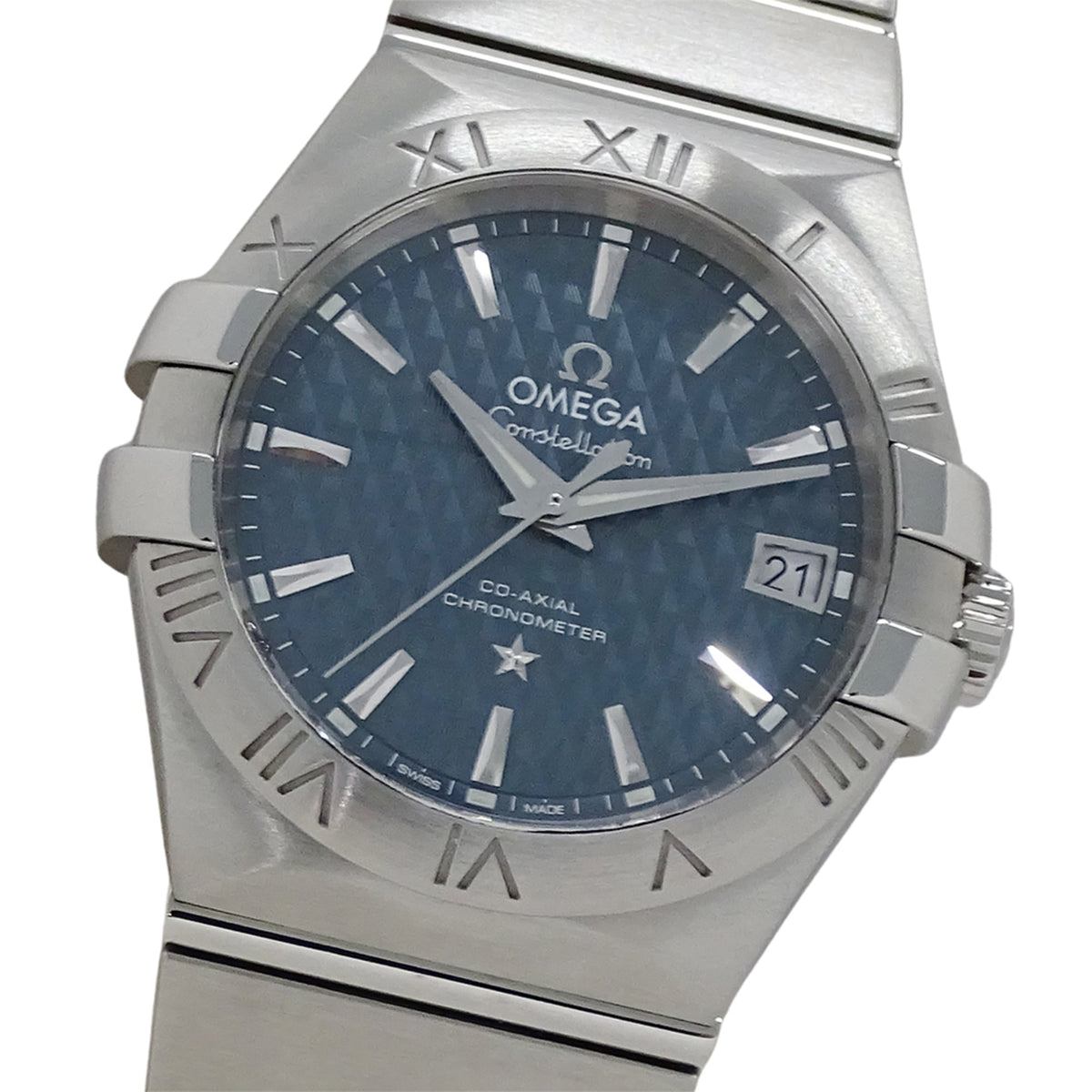 OMEGA Constellation 123.10.35.20.002 Men's Co-Axial Date Automatic Watch in Stainless Steel with Silver and Blue Back, Polished — Good