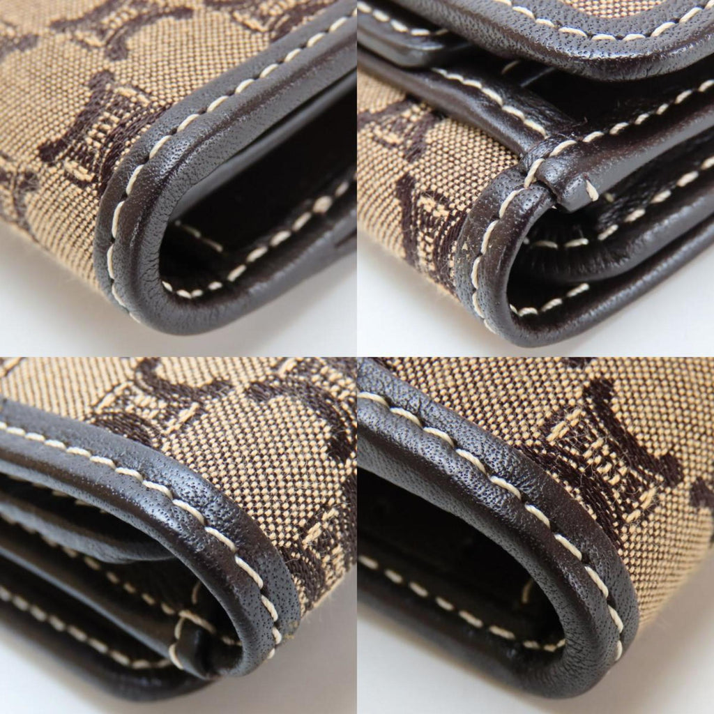 Celine bi-fold wallet, Macadam canvas and leather, beige dark brown, compact, women's, CELINE