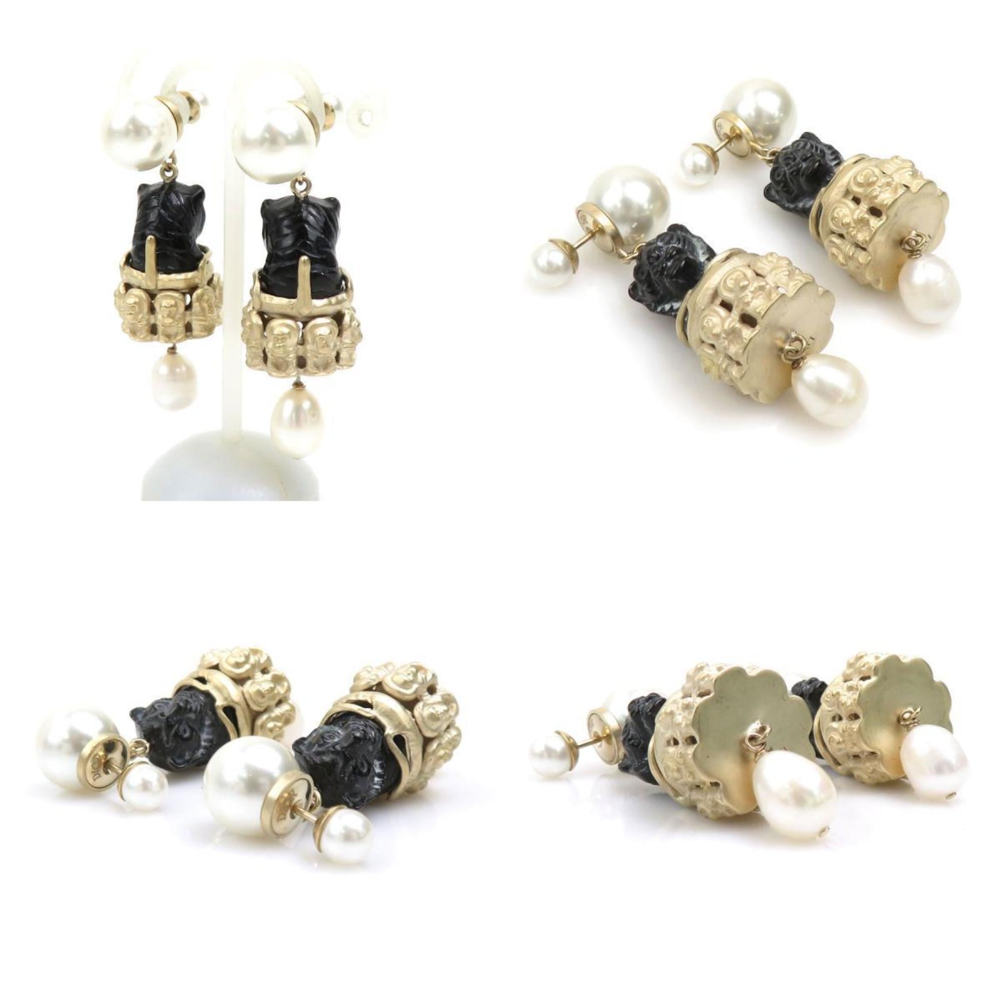 Christian Dior Women's Metal/Faux Pearl Earrings in Gold, Black, and White (h31746a)