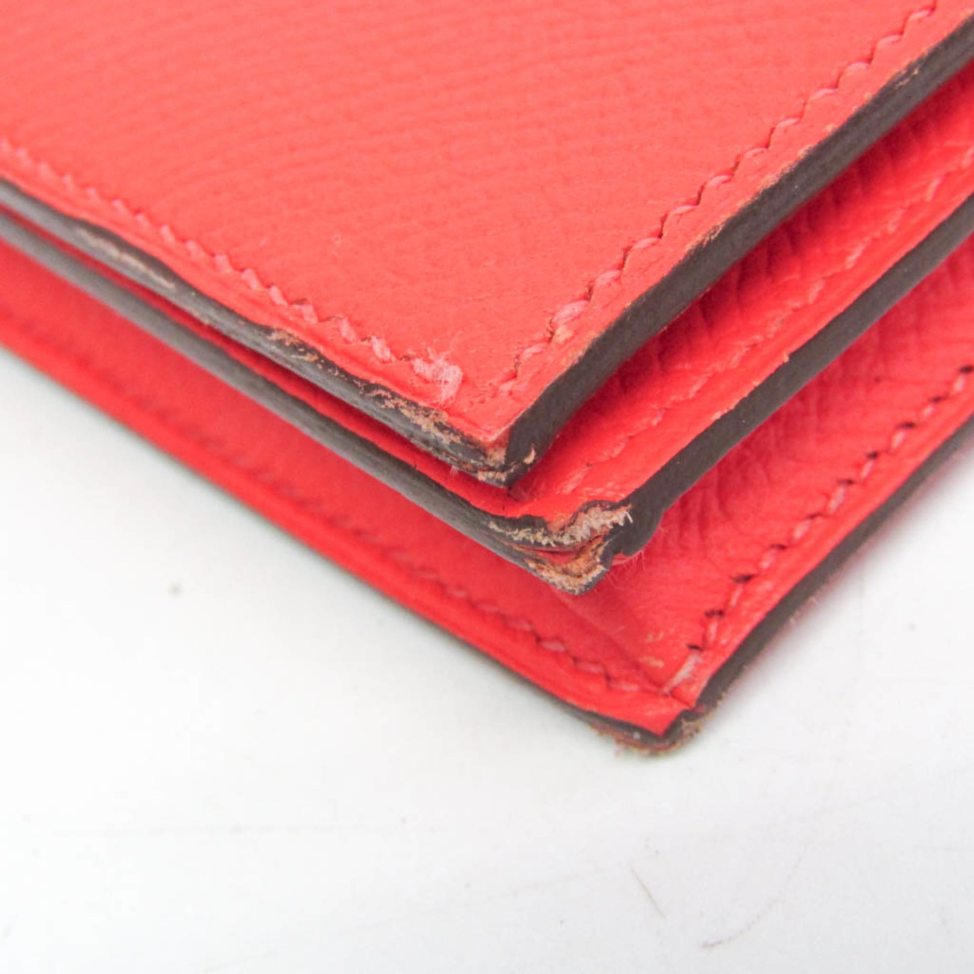 Hermes Bearn Bearn Soufflé Women's Epsom Leather Long Wallet (bi-fold) Salmon Pink