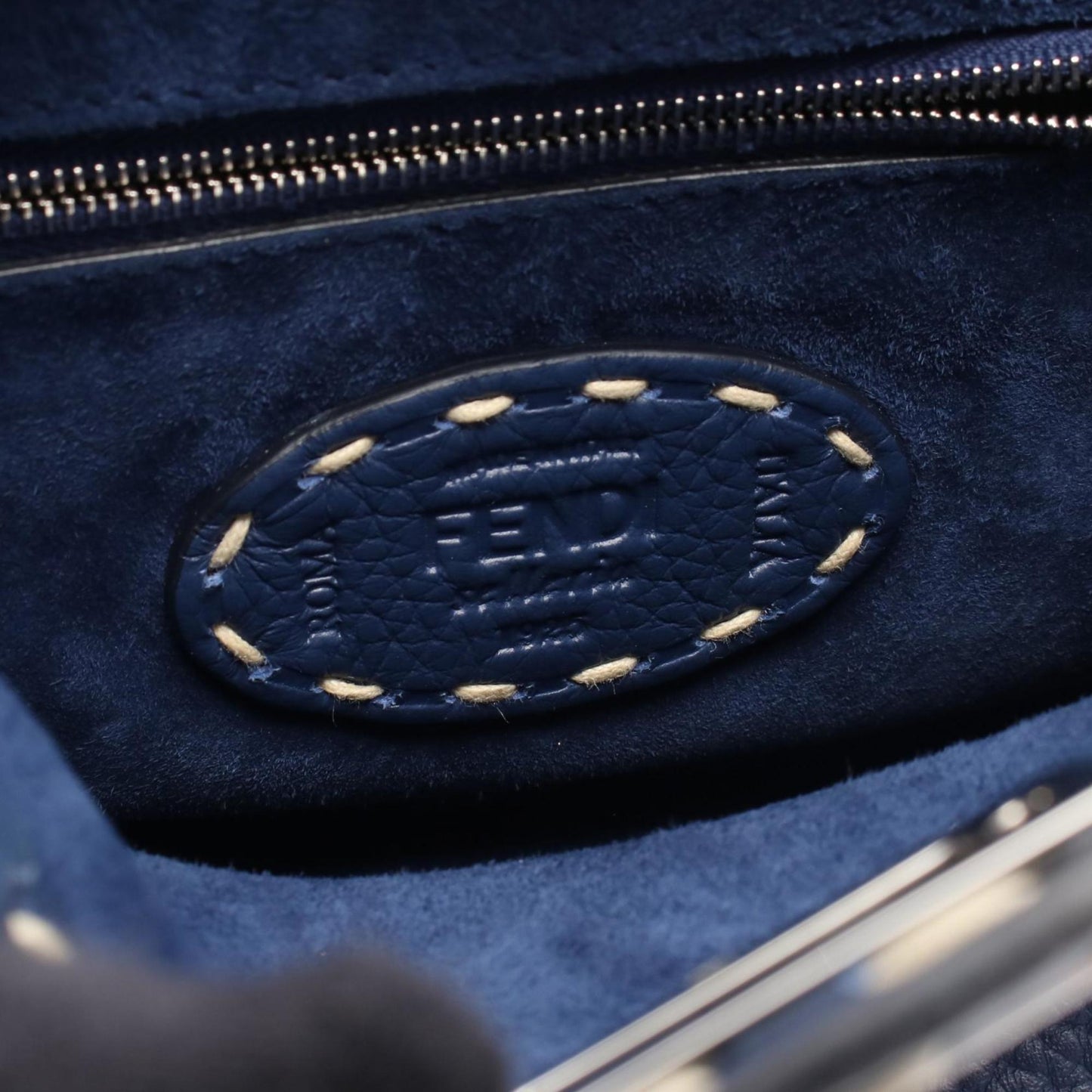 Fendi Mini Peekaboo Selleria Handbag, Leather, Women's, Blue, 8BN244