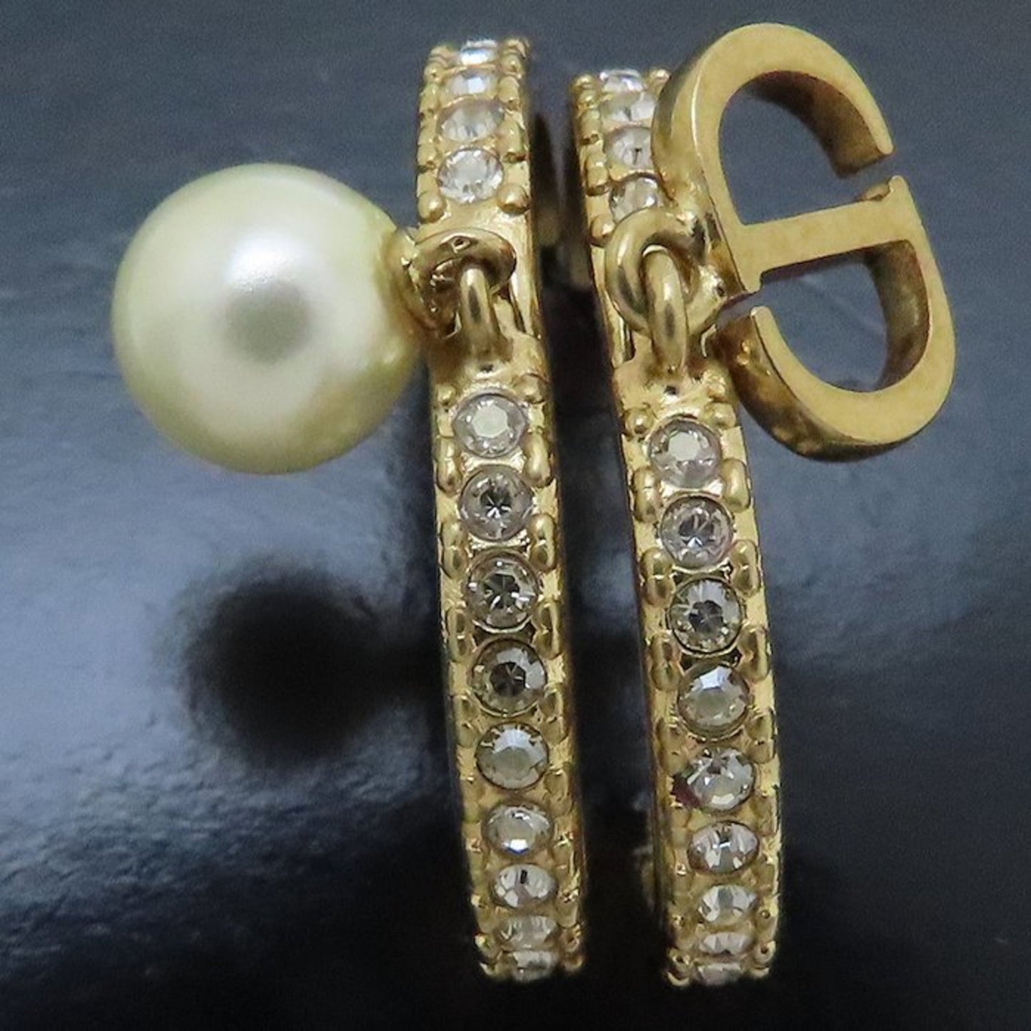 Christian Dior Montaigne Earrings Crystal Resin Pearl GP Gold Plated 293747