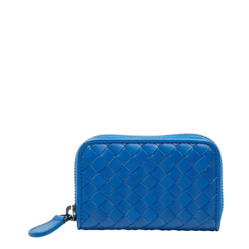 Bottega Veneta Intrecciato Wallet/Coin Purse Blue Leather Women's BOTTEGAVENETA