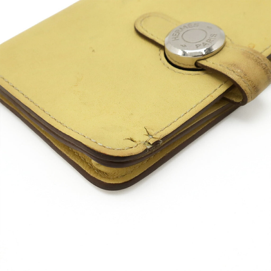 HERMES Dogon card case, coin wallet, purse, Swift leather, yellow, souffle, with X marking.