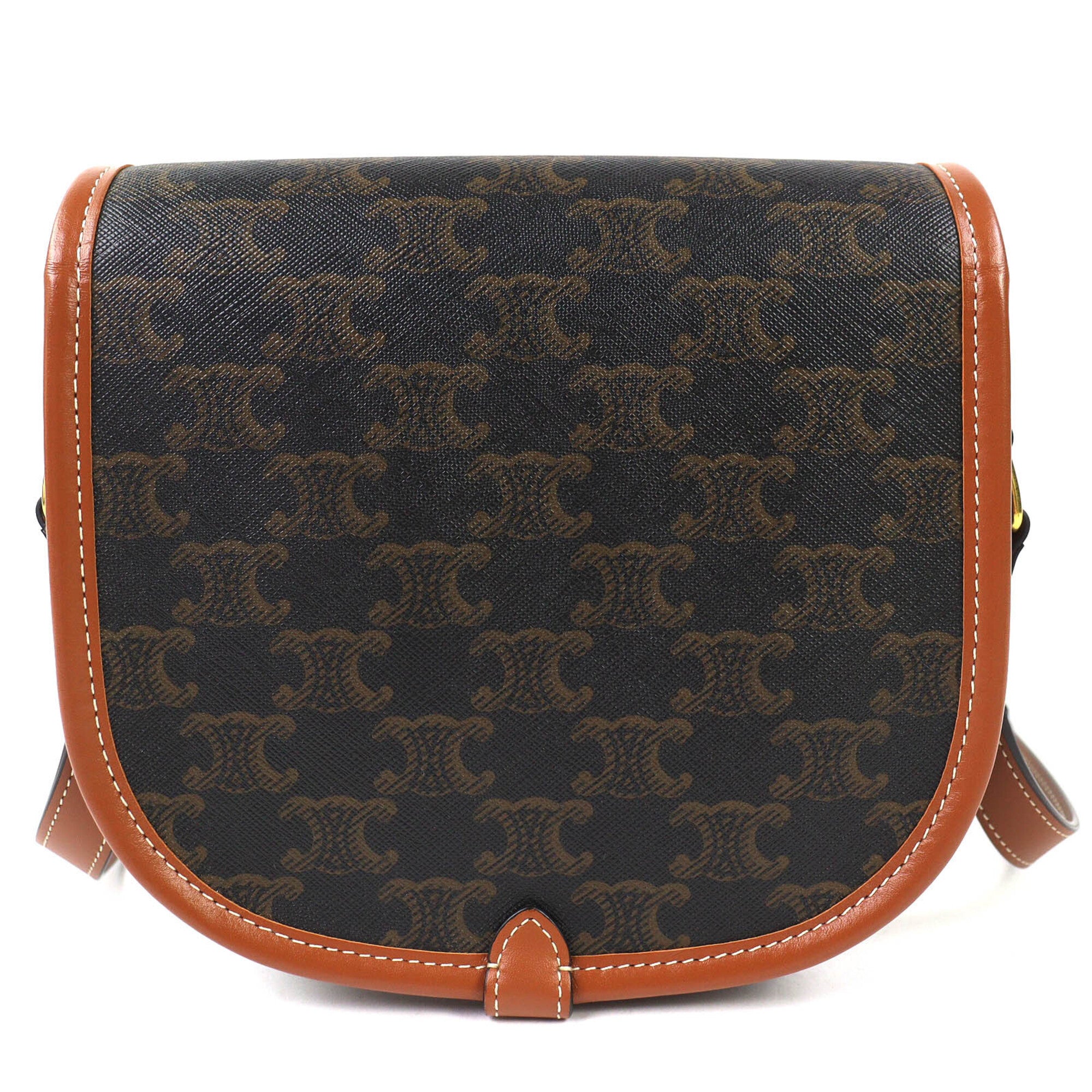 CELINE 19150 Folco Medium Triomphe Canvas Shoulder Bag, Tan Brown, Women's - Highly Recommended! — Like New
