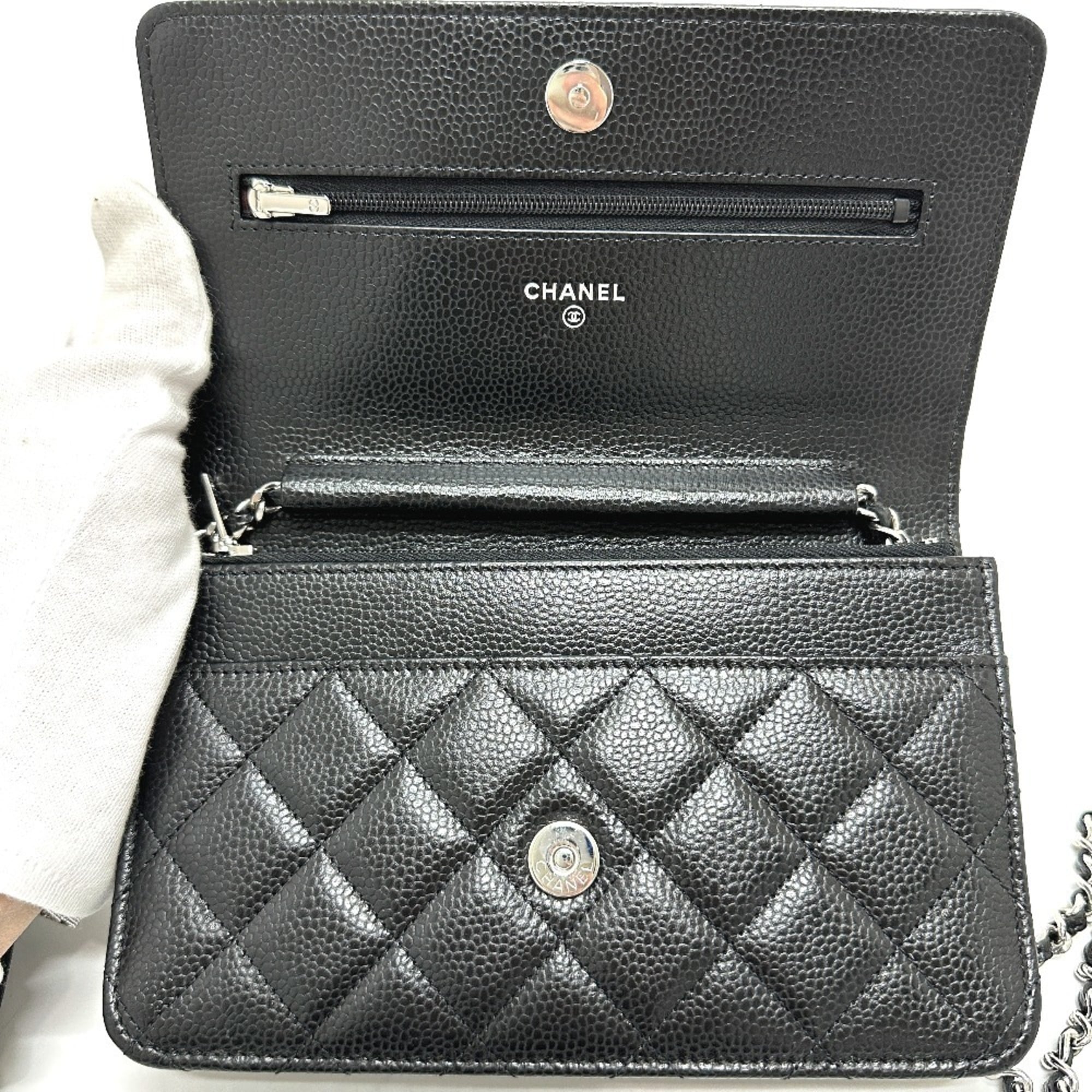 CHANEL AP0250 Matelasse Coco Mark Classic Chain Wallet Shoulder Bag Caviar Skin Women's Black — New - Store Return