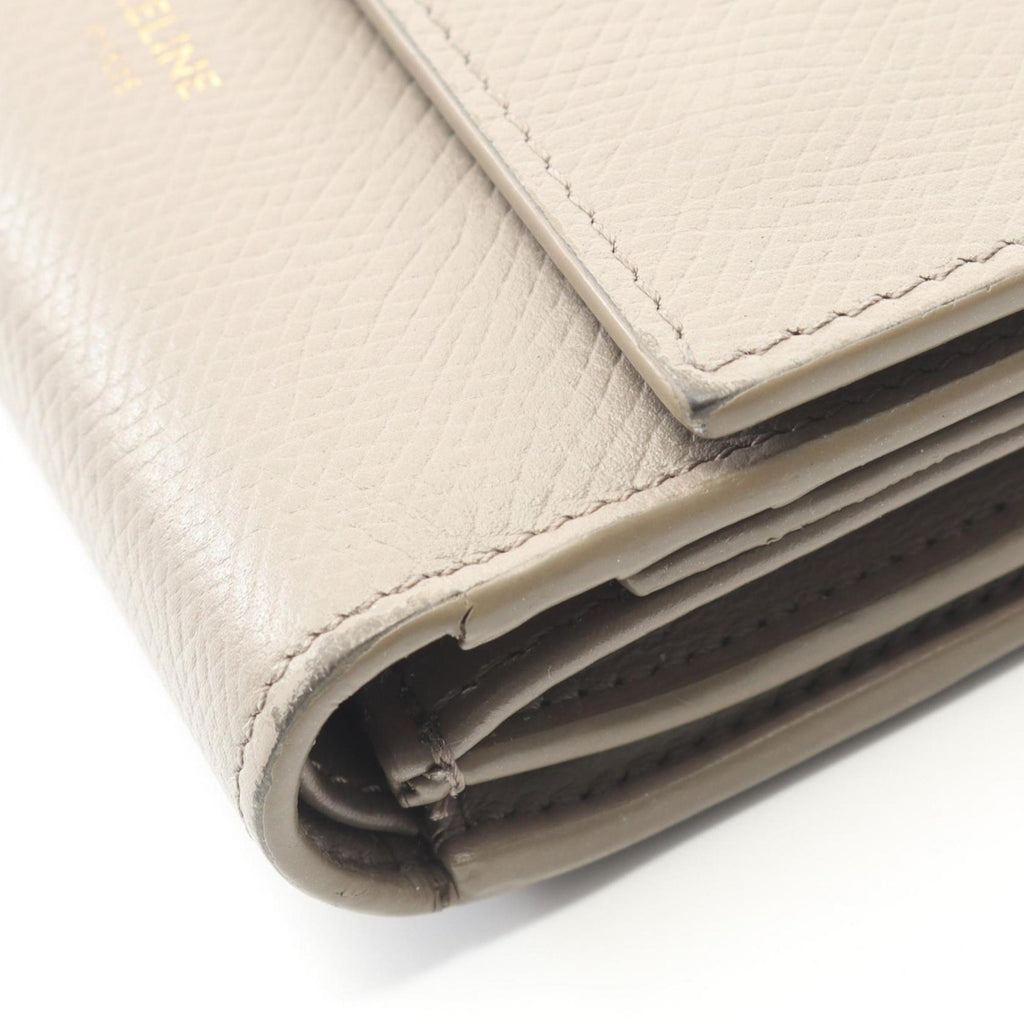 Celine Small Trifold Wallet, Leather, Women's, Beige, 10B573