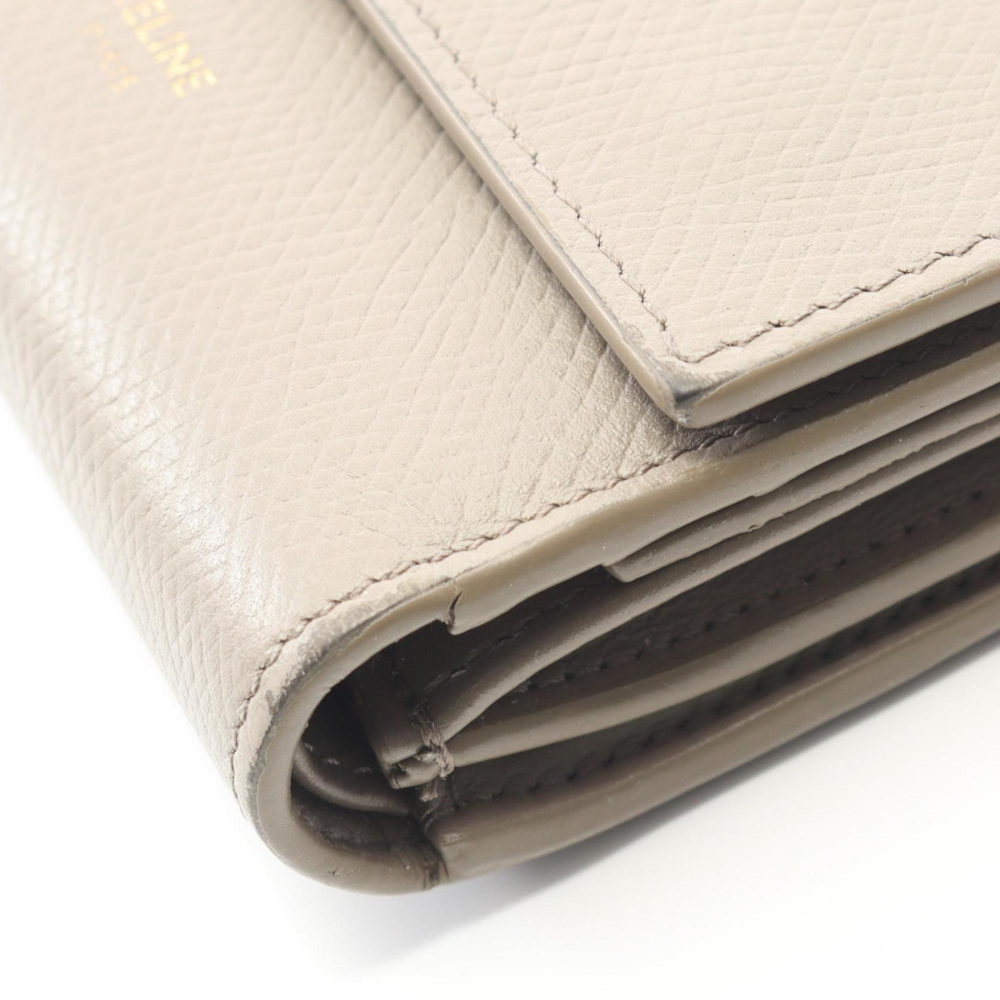 Celine Small Trifold Wallet, Leather, Women's, Beige, 10B573