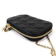 Christian Dior S0872ONMJ Lady Cannage Phone Pouch, Lambskin, Black, Gold Hardware, Made in Italy, Women's — Like New