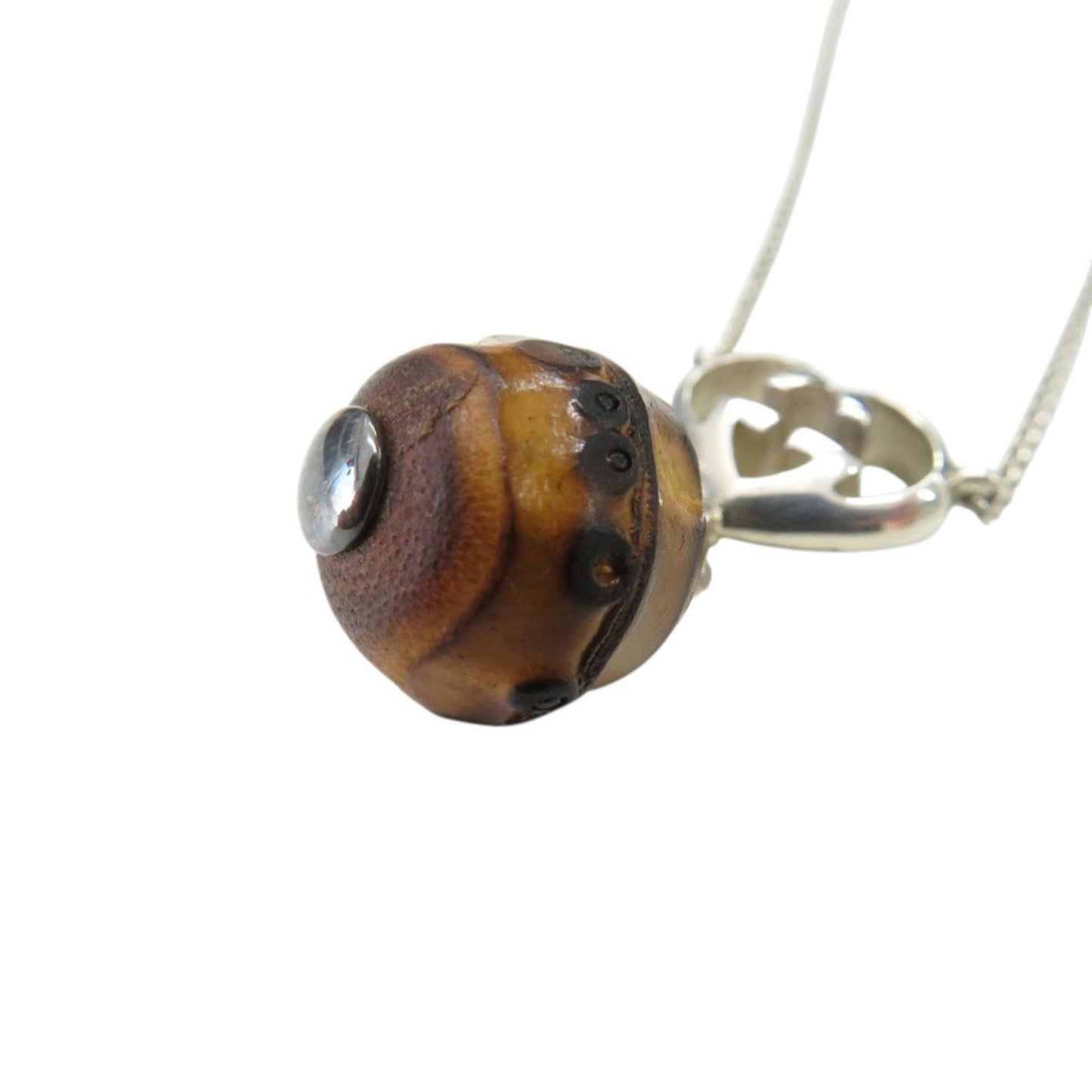 Gucci Interlocking G Heart Pendant Necklace in Sterling Silver with Bamboo Finish (0530)